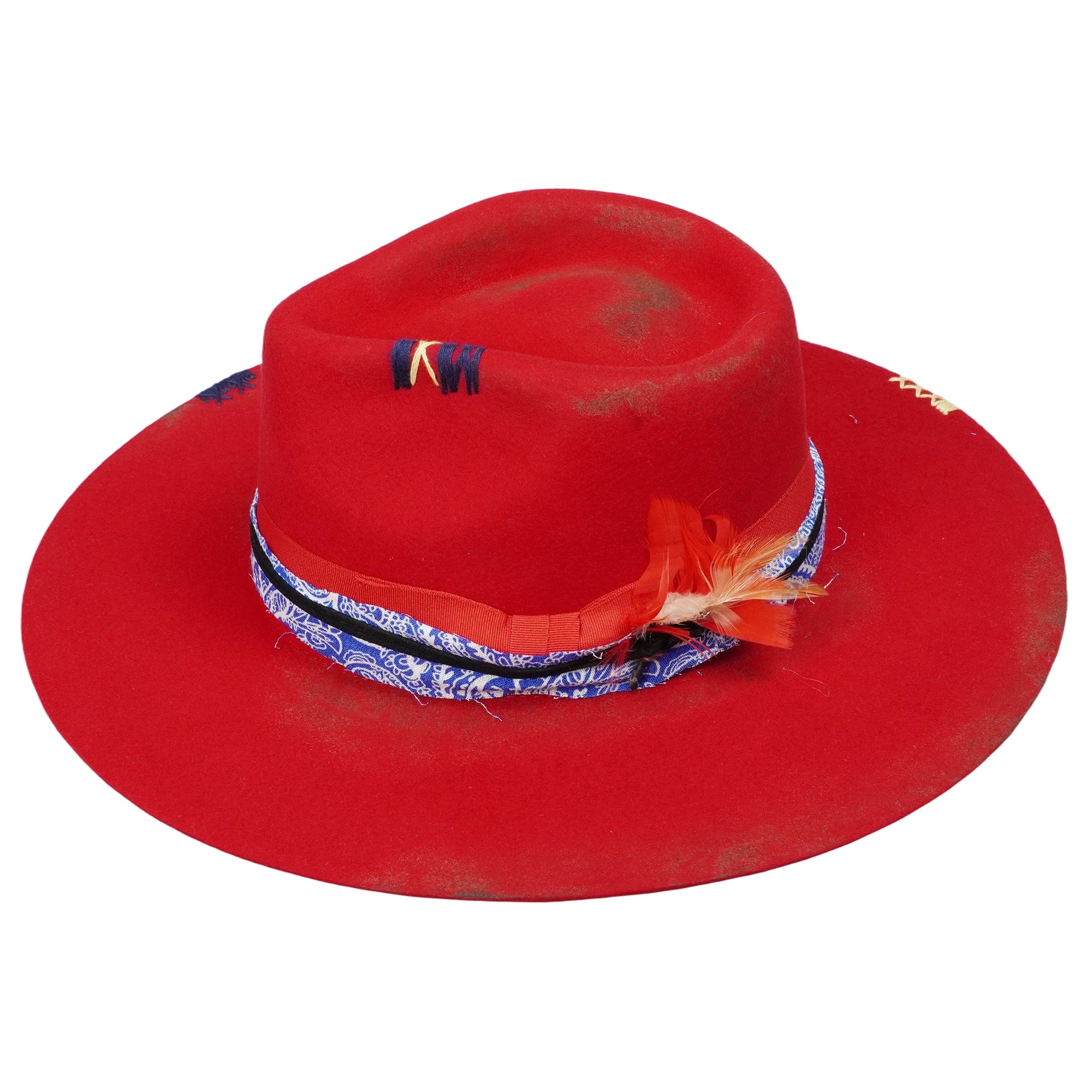 Red Felt Fedora with Patterned Band & Bow