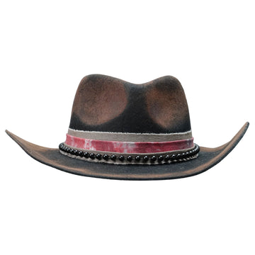 Distressed Black Rolled Brim Hat with Beaded Band
