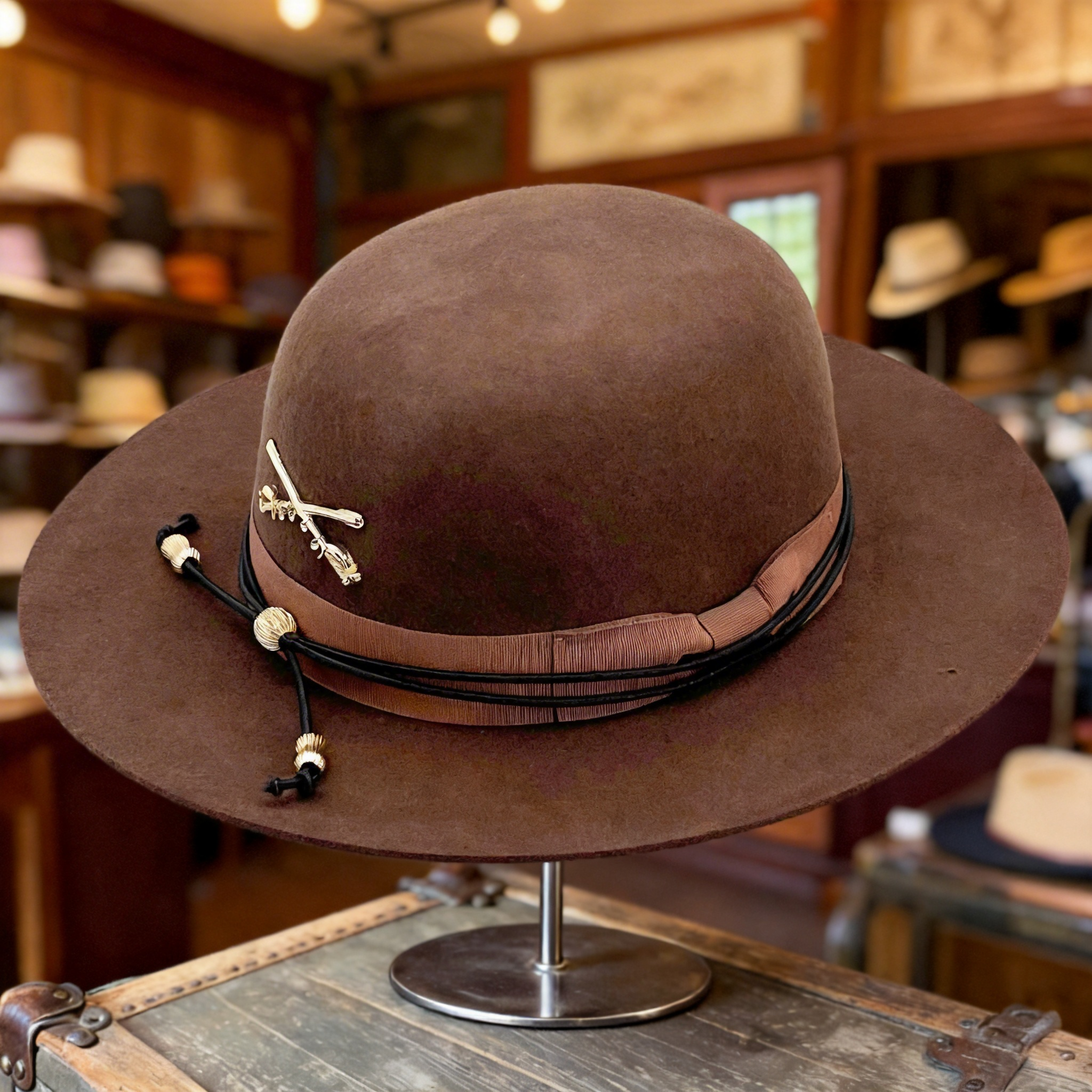 Modern Brown Hat – Minimalist Metal Trim