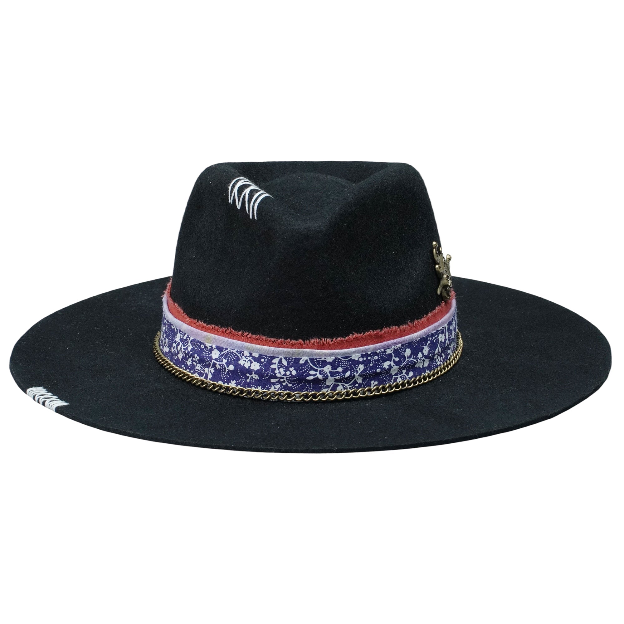 Felt Hat: Floral Fabric and Ornate Metal Detail