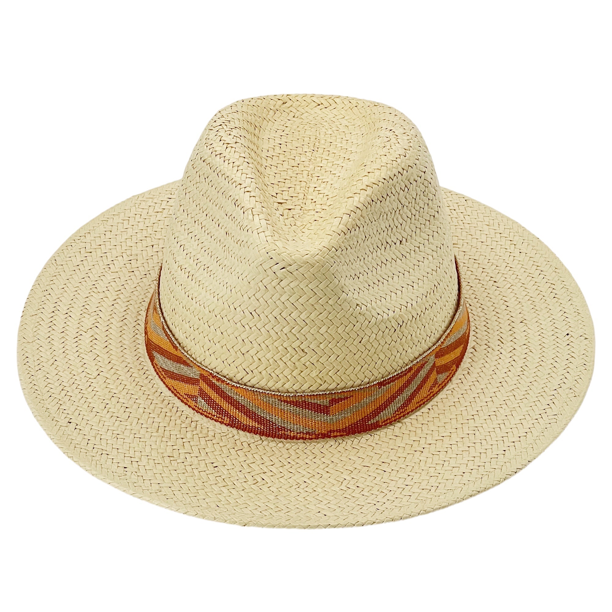 Beige Straw Hat – Woven Orange-Yellow Trim
