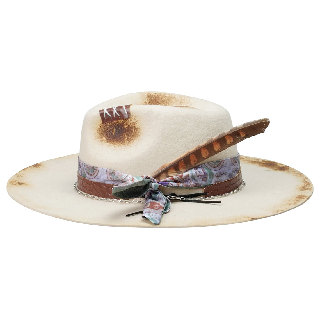 Flat-Brim Hat – Off-White, Charred, Leather, Feathers