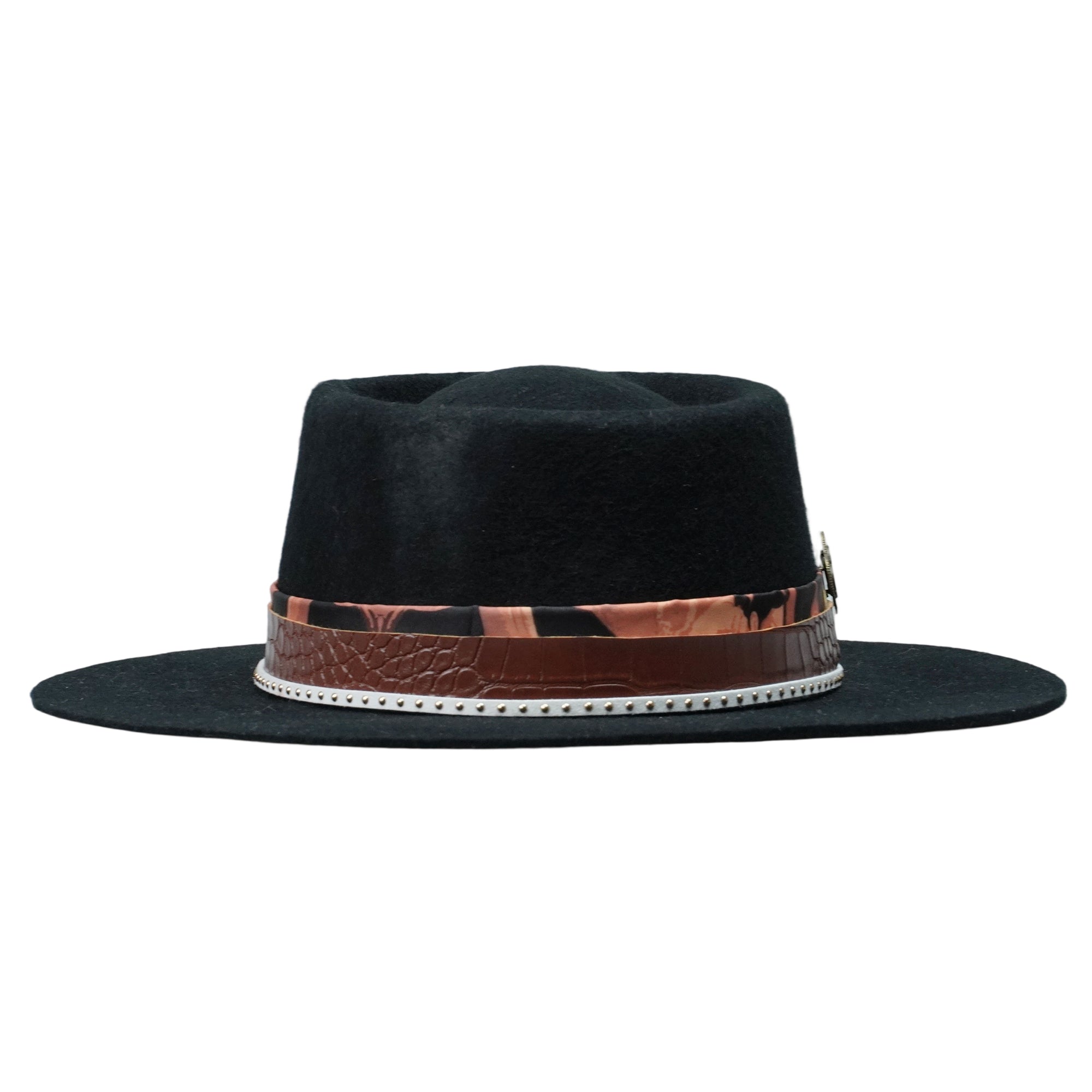Modern Black Hat – Crocodile Strap, Metal Decor