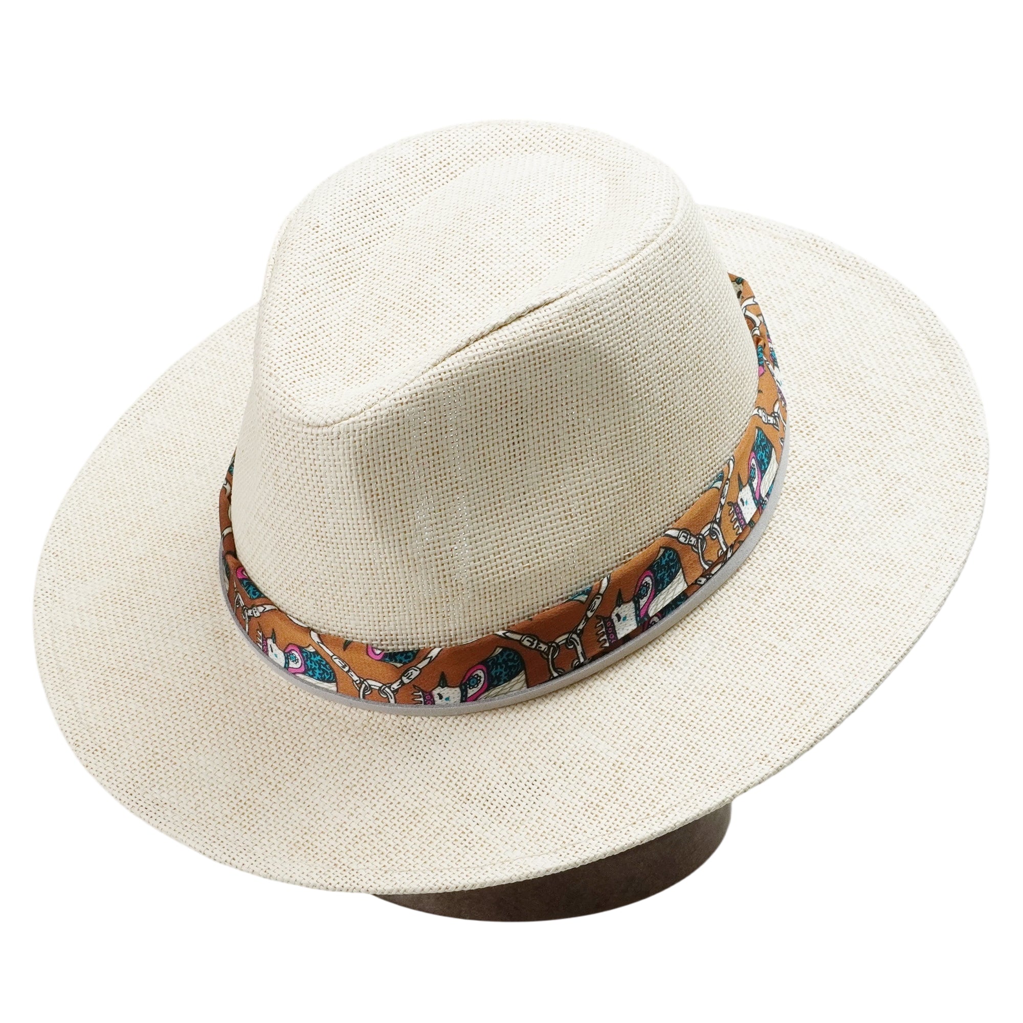 Teardrop Crown Fedora - Beige with Fabric & Thin Cord Strap