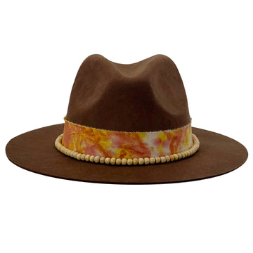 Brown Felt Hat – Custom Tie-Dye & Bead Trim