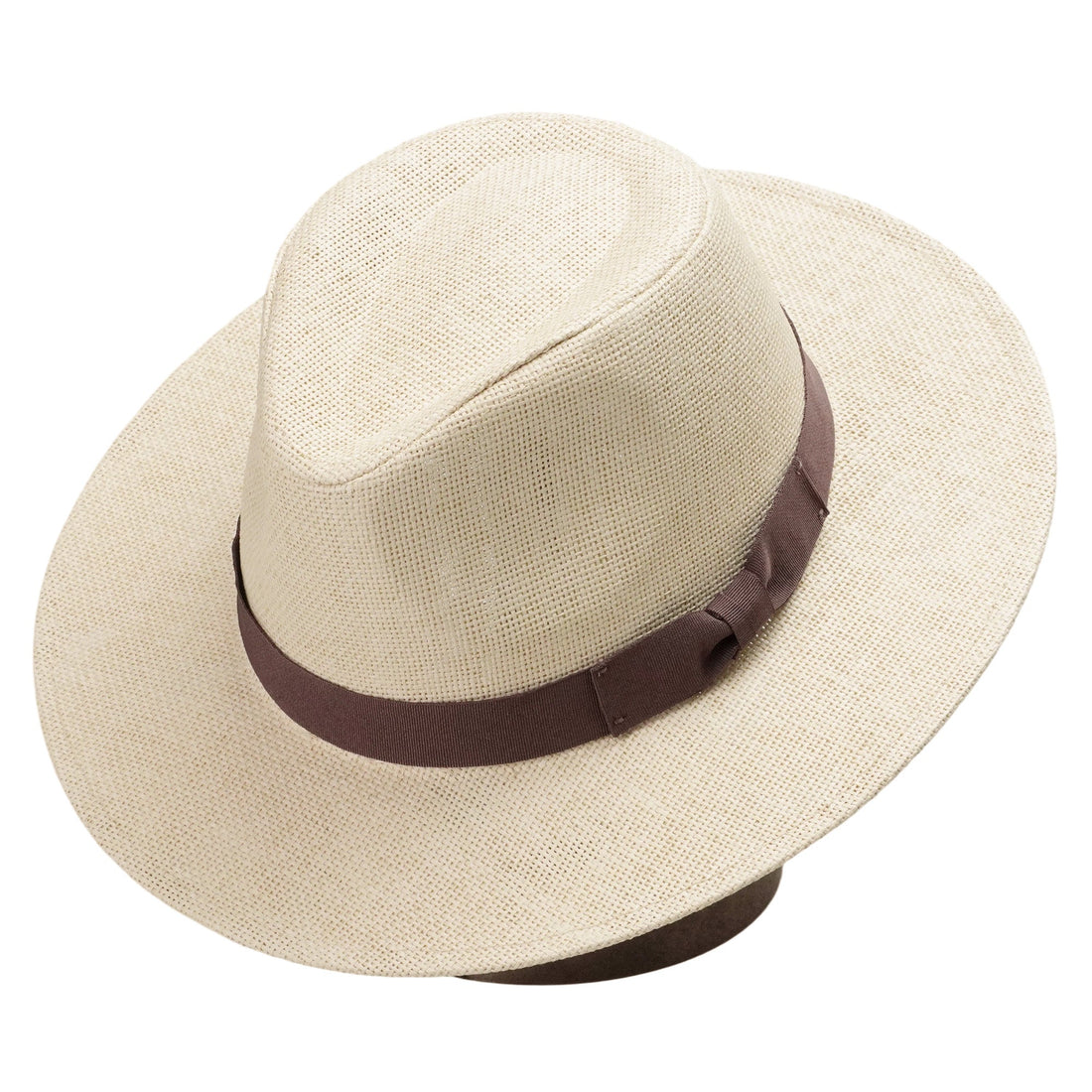 Off-White Straw Hat with Simple Brown Bow Band