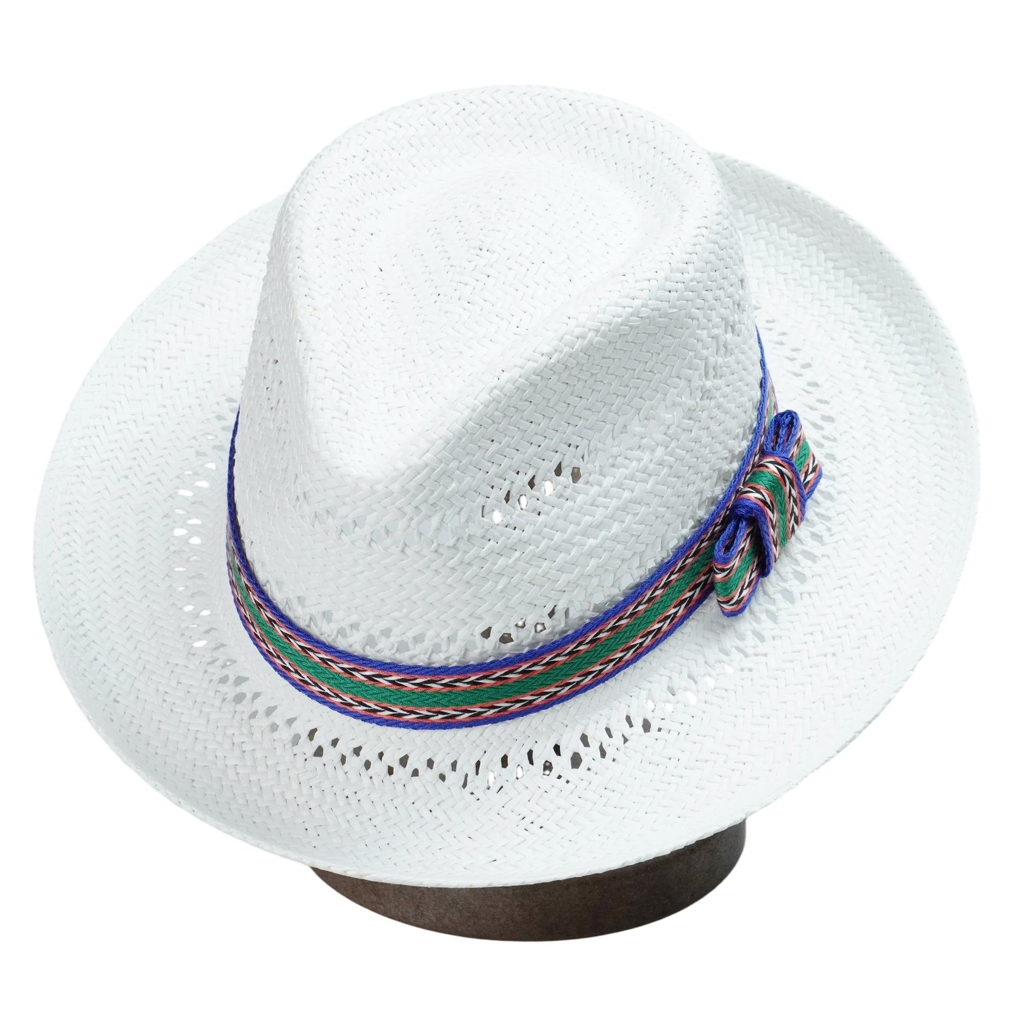 White Breathable Straw Hat with Cutout Crown & Brim
