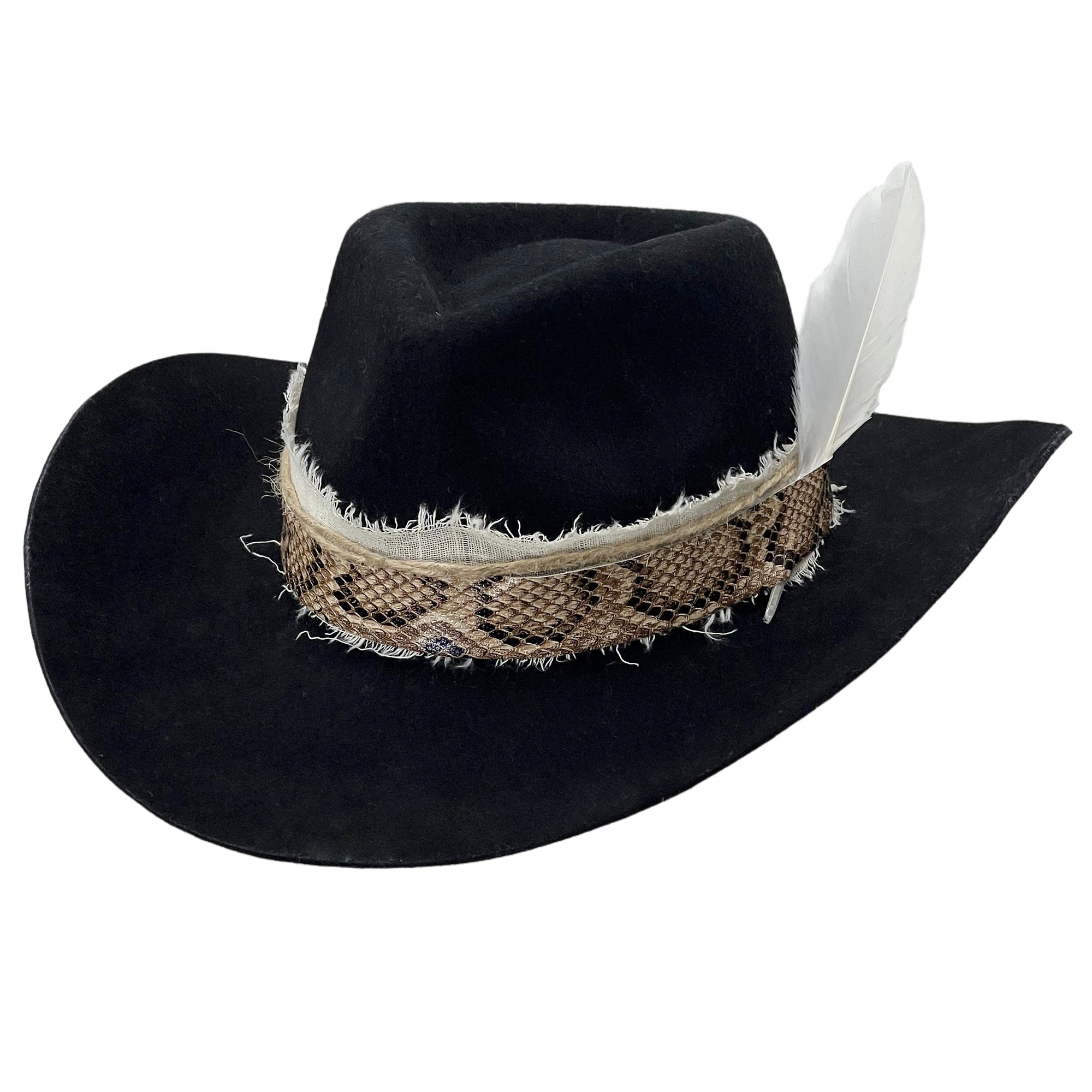 Black Cowboy Hat – Printed Band & Feather