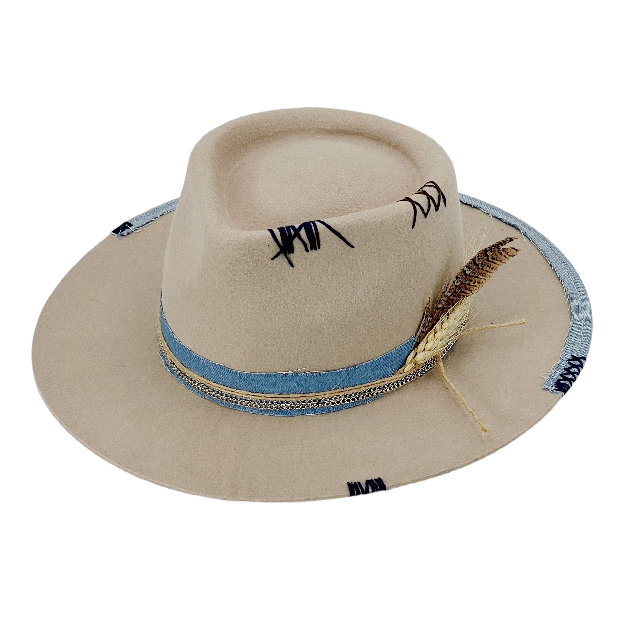 Hand-Decorated Felt Hat – Neutral Elegance