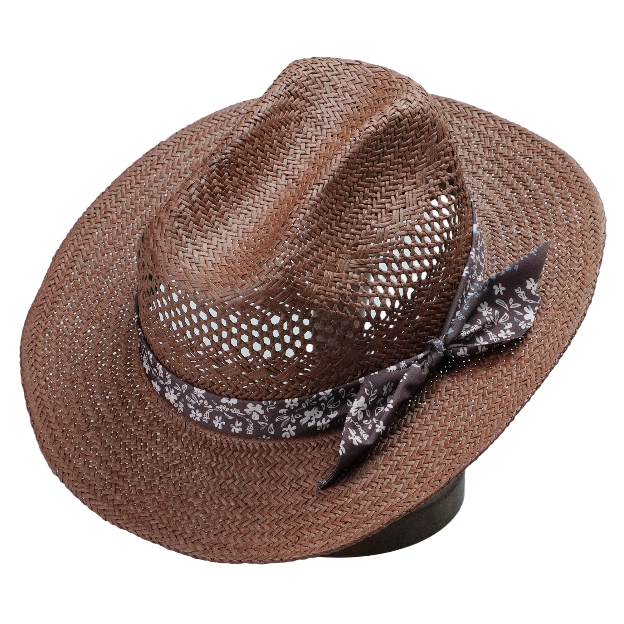 Cattleman Fedora - Dark Brown with Custom Flower Strap
