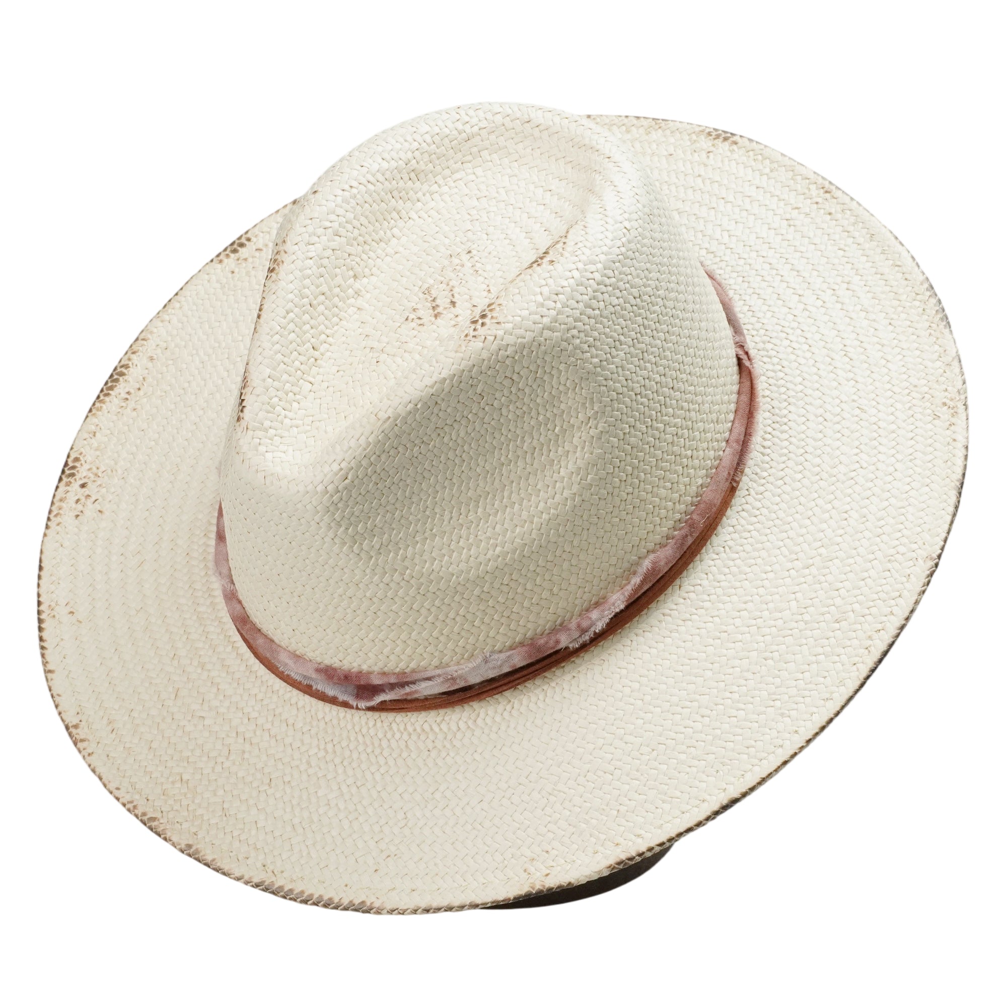 Vintage Style Straw Fedora with Distressed Edge & Leather Band