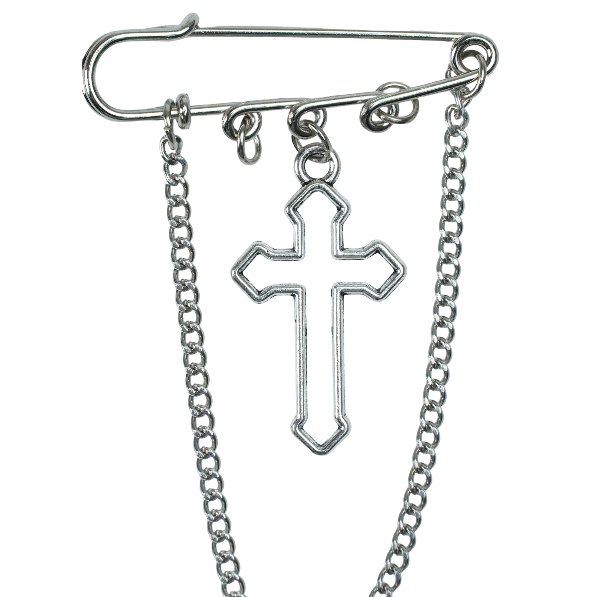 SILVER CHAIN CROSS HAT PIN
