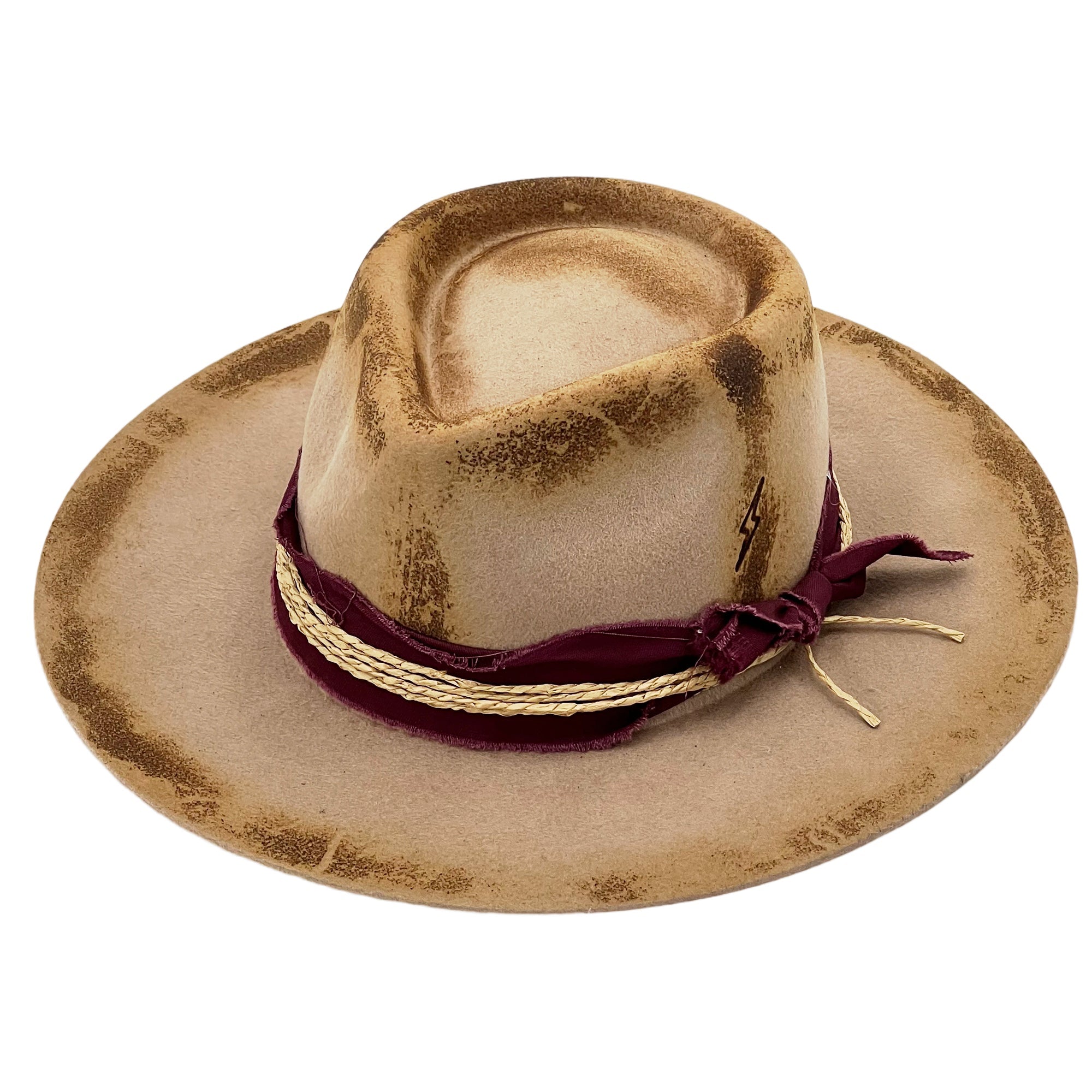 Flame-Finished Fedora – Burgundy & Hemp Accent