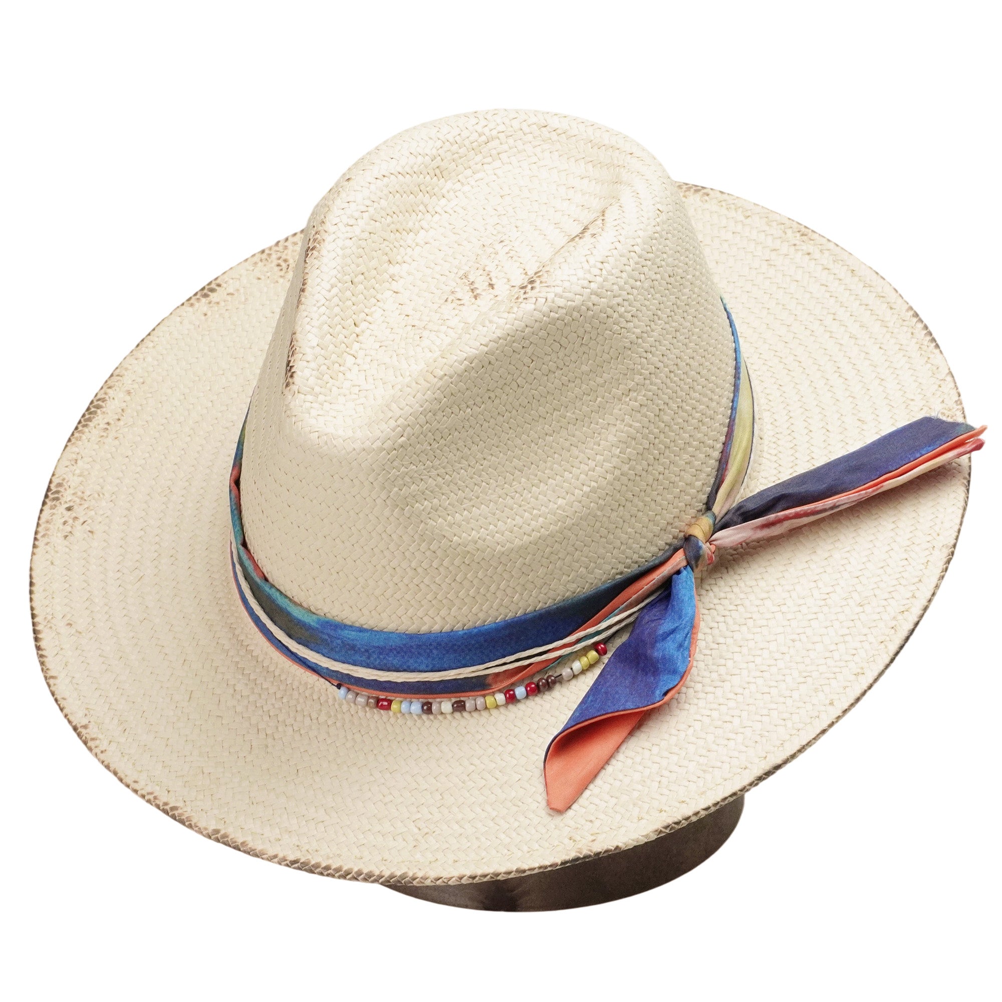 Teardrop Fedora - Beige with Vibrant Ribbon & Burnt Accent