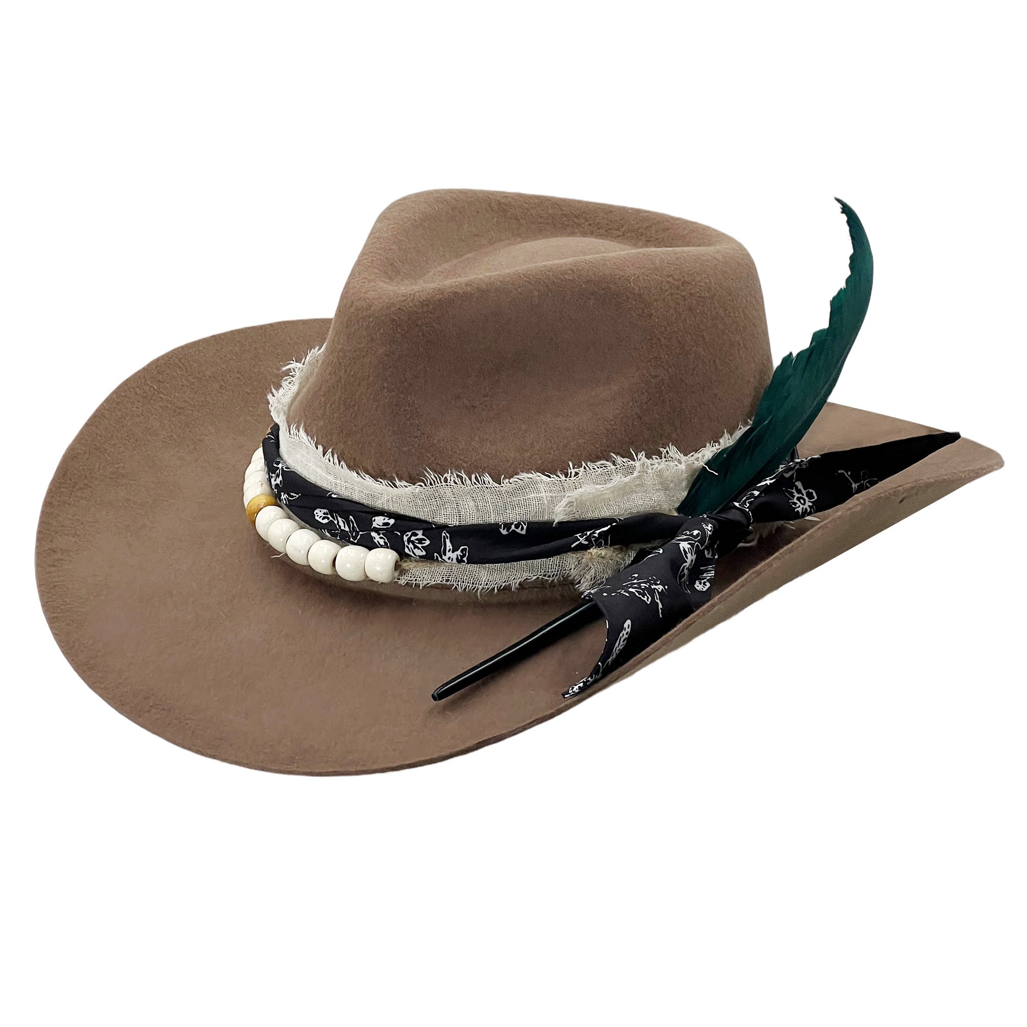 Tan Cowboy Hat – Woven Band & Feather