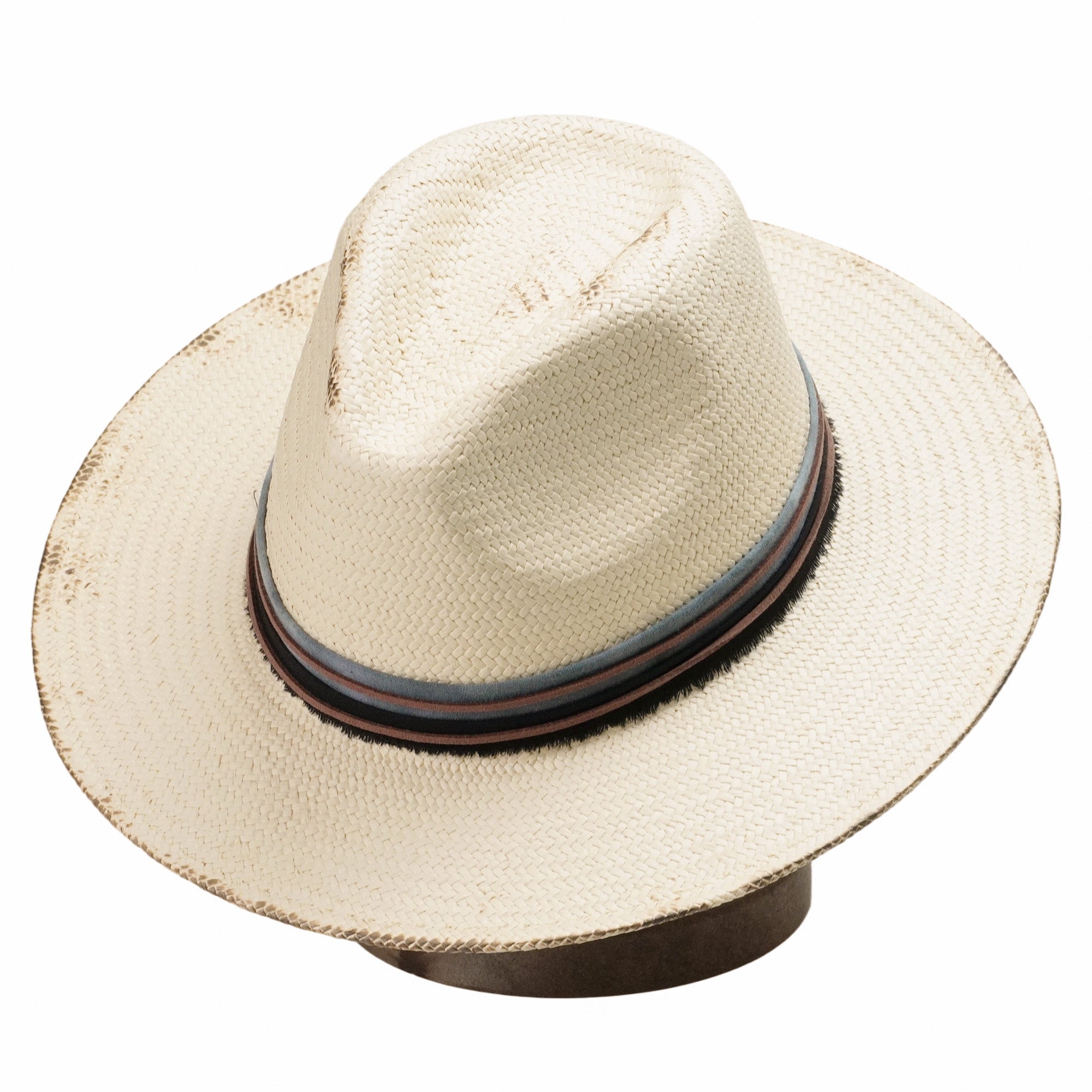 Beige Straw Hat with Brown Thin Cord & Burnt Edge Design