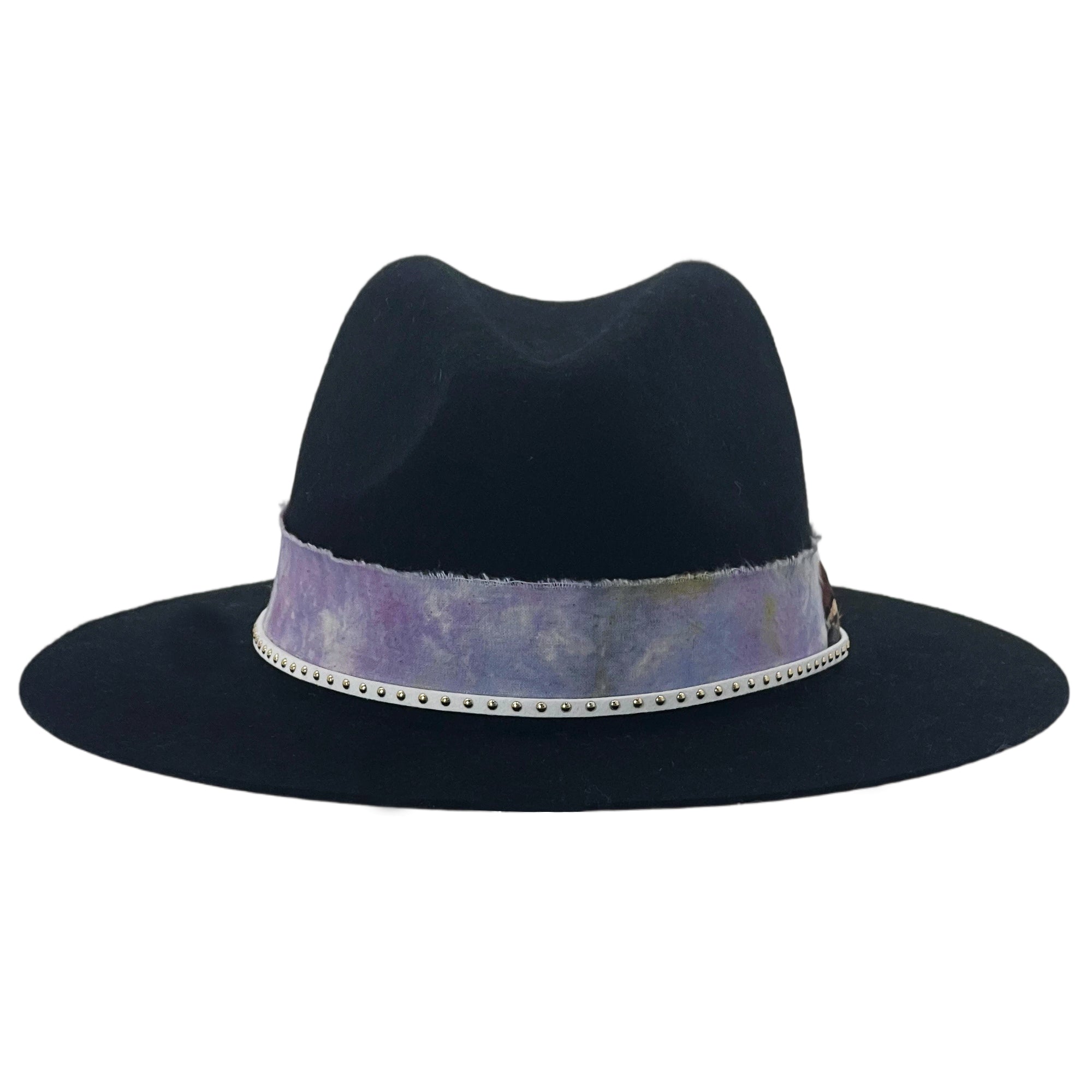 Black Flat-Brim – Purple Tie-Dye & Feather Band