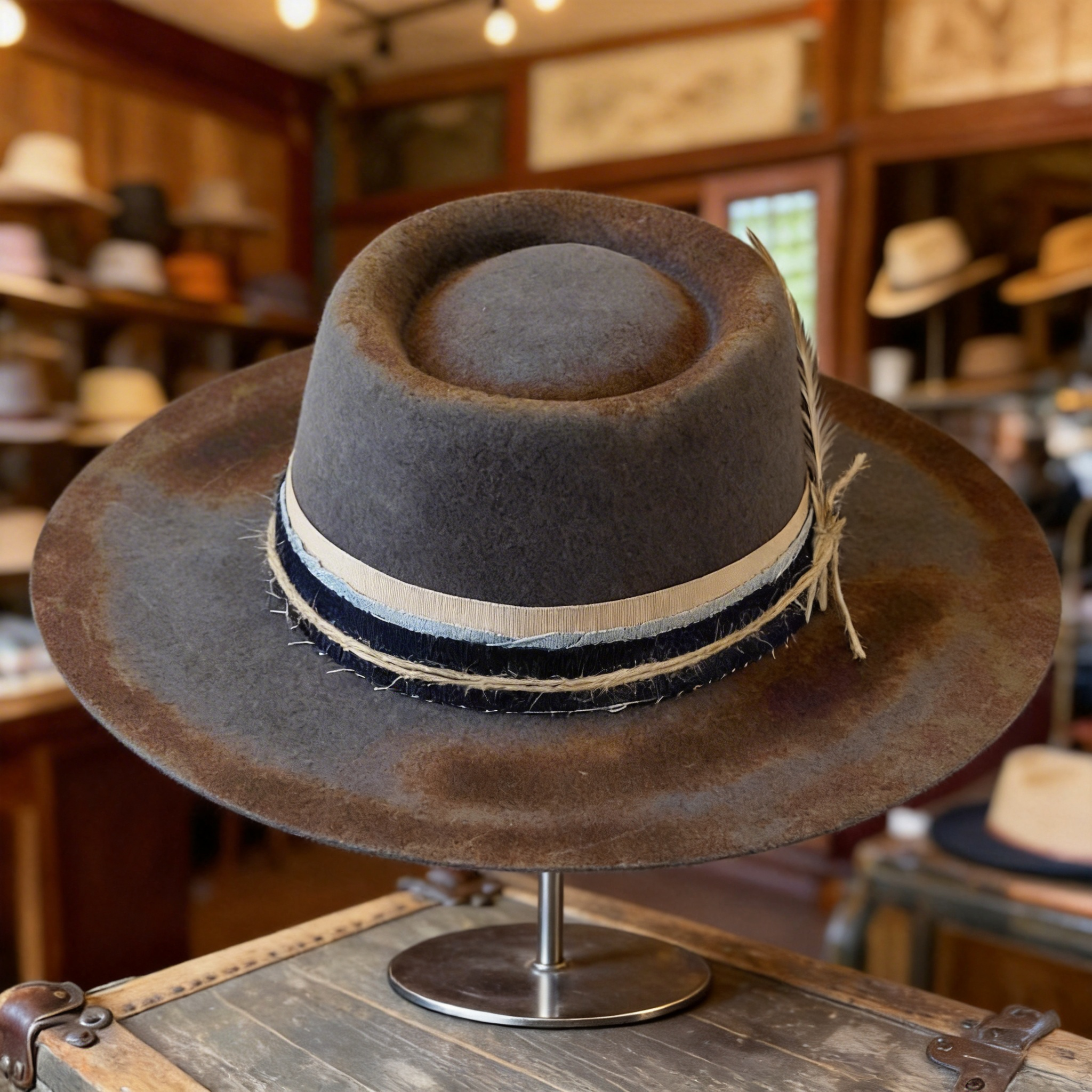 Night Sky Custom Flat-Brim Wool Felt Gambler Hat