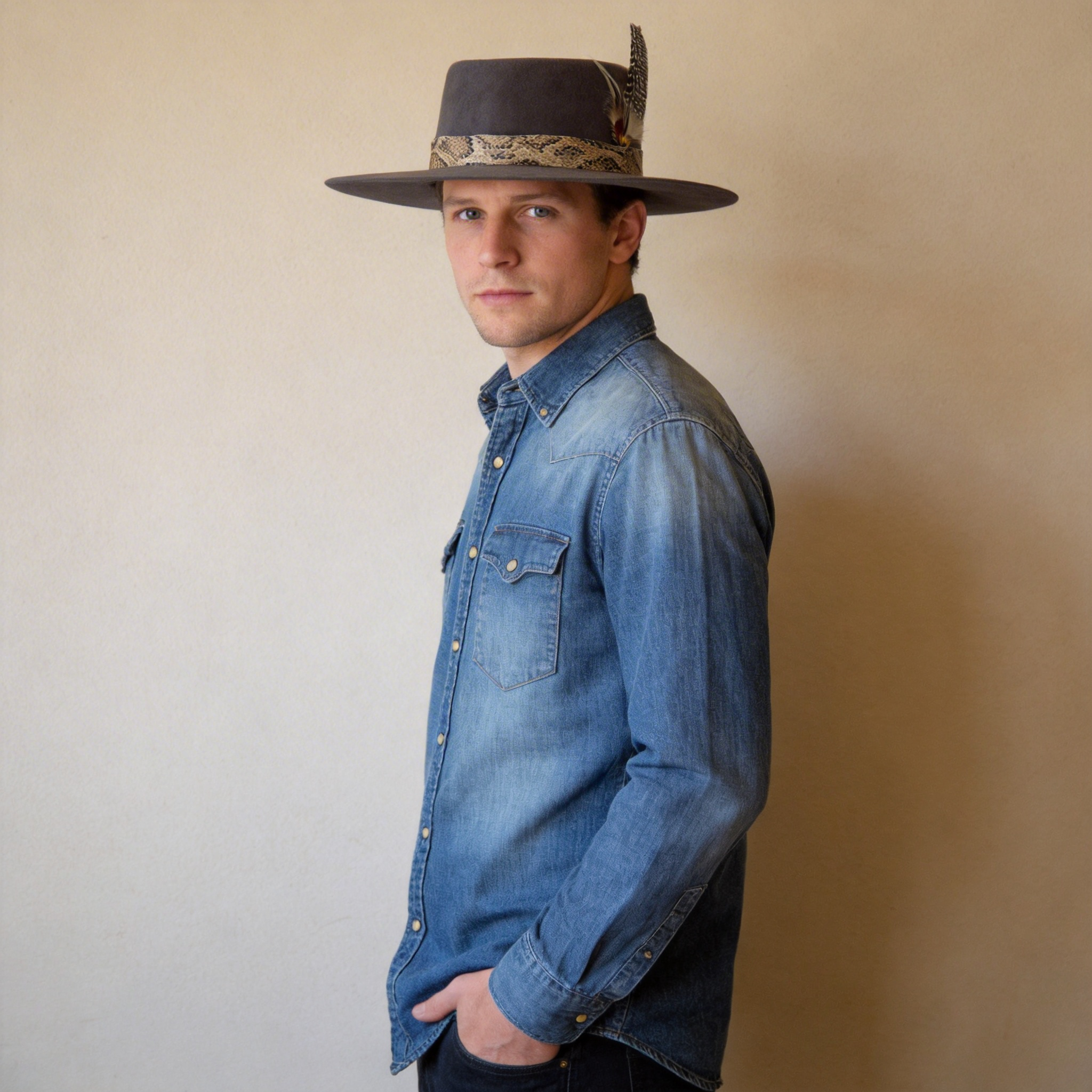 Deep Gray Gambler Hat – Custom Feather