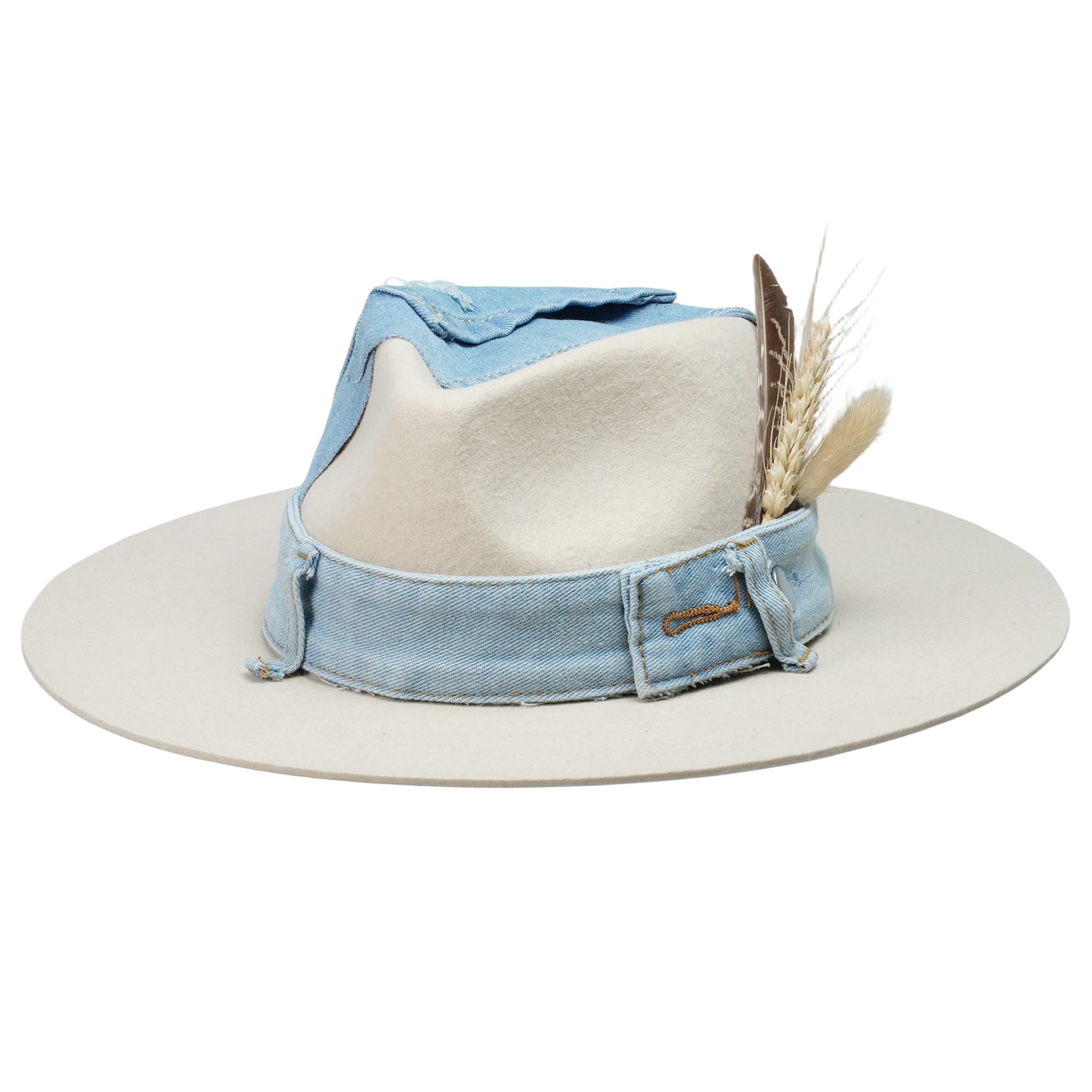 Classic Teardrop Crown - Cream with Denim & Feathers