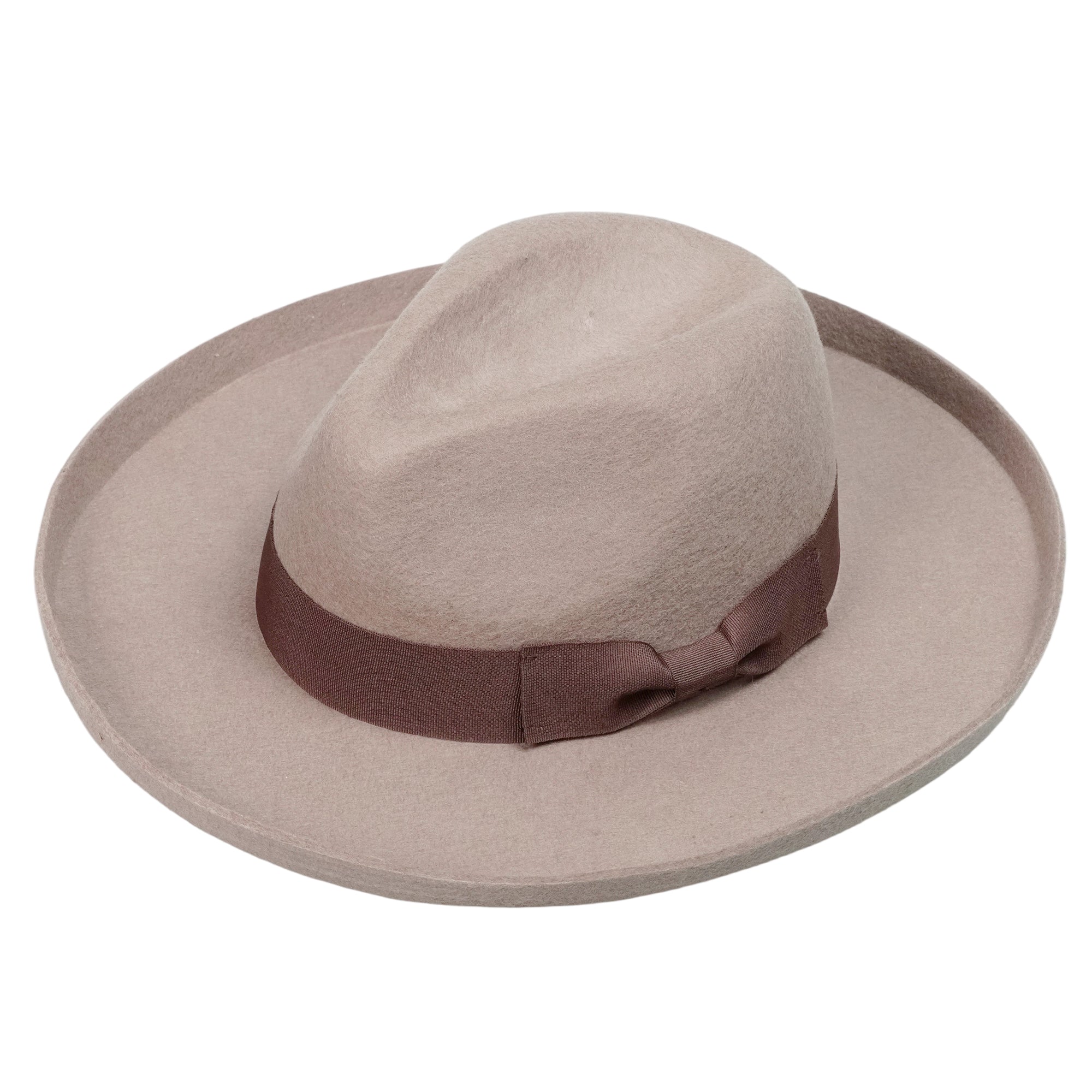 Oatmeal Pencil Curl Felt Hat with Bow