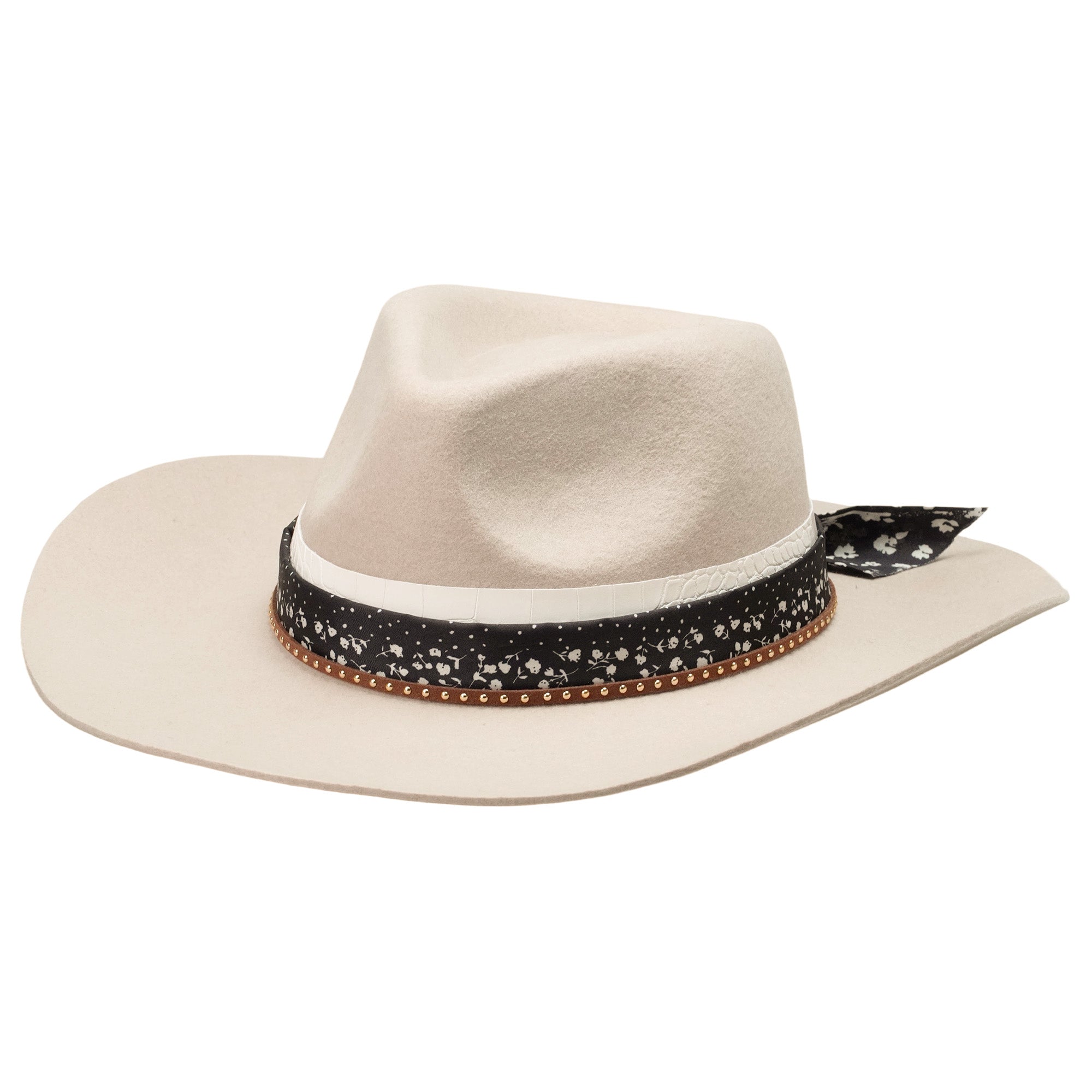 Off-White Felt Hat - Rolled Brim with Custom Floral Band