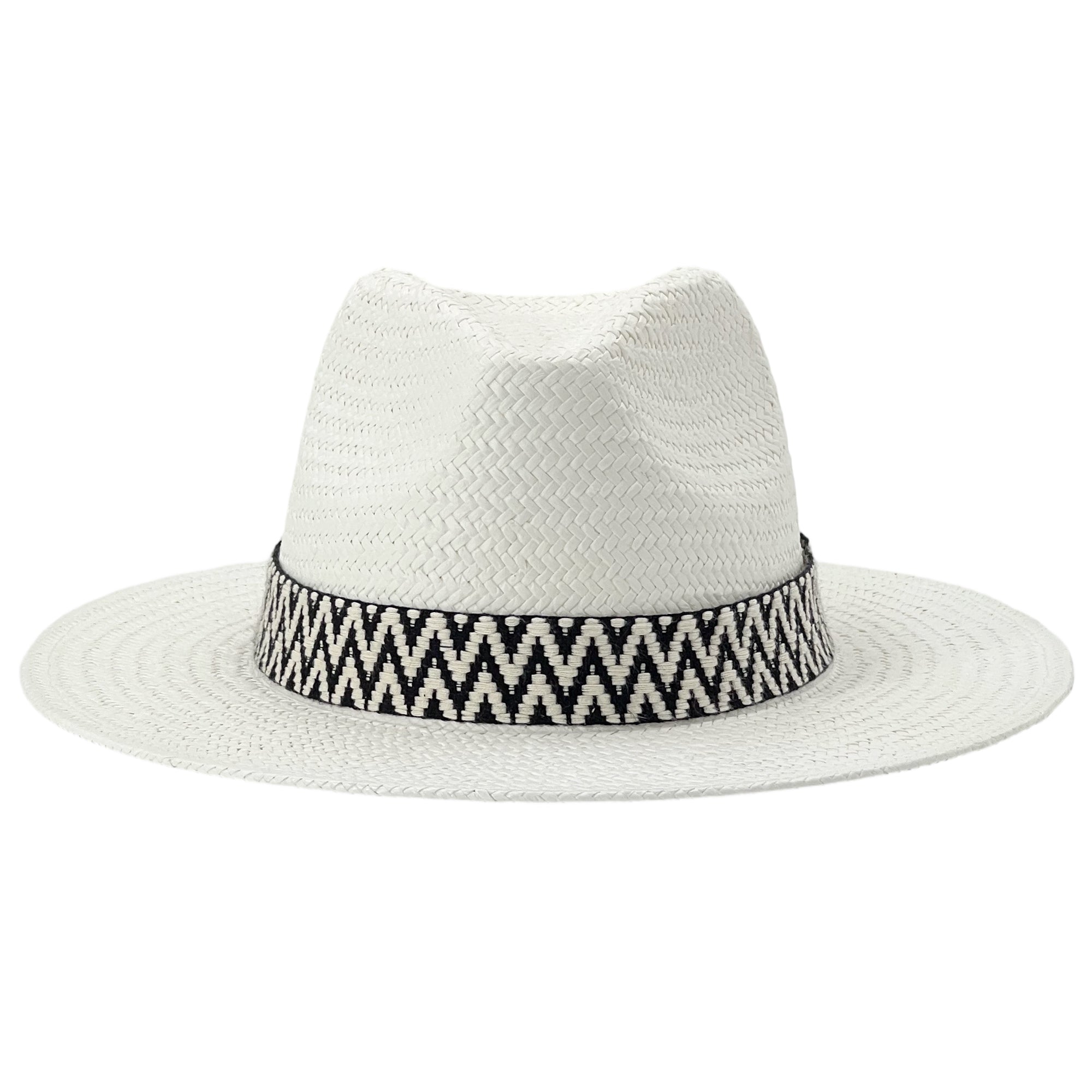 White Straw Hat – Graphic Woven Trim