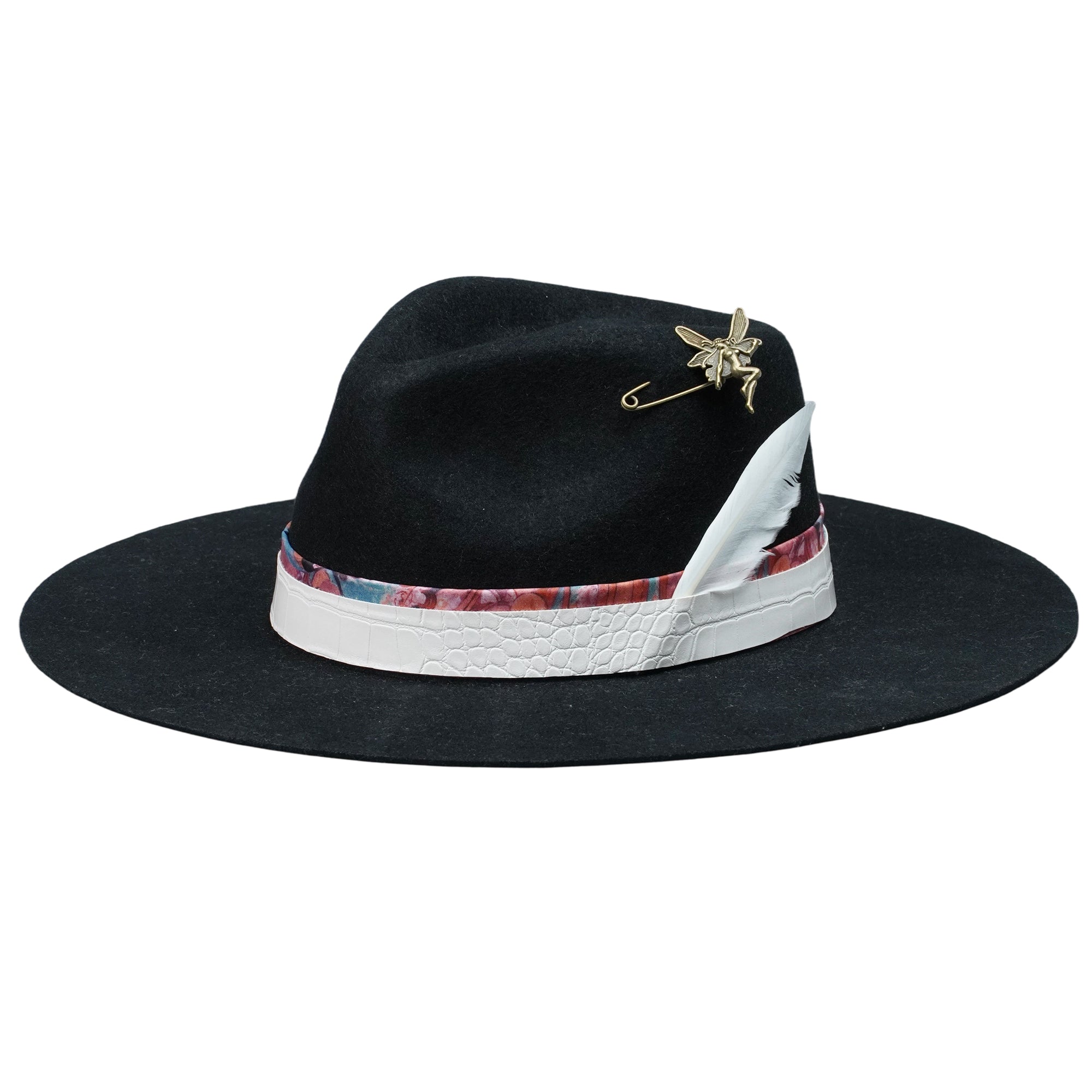 Elegant Black Hat: Mixed Band, White Feather