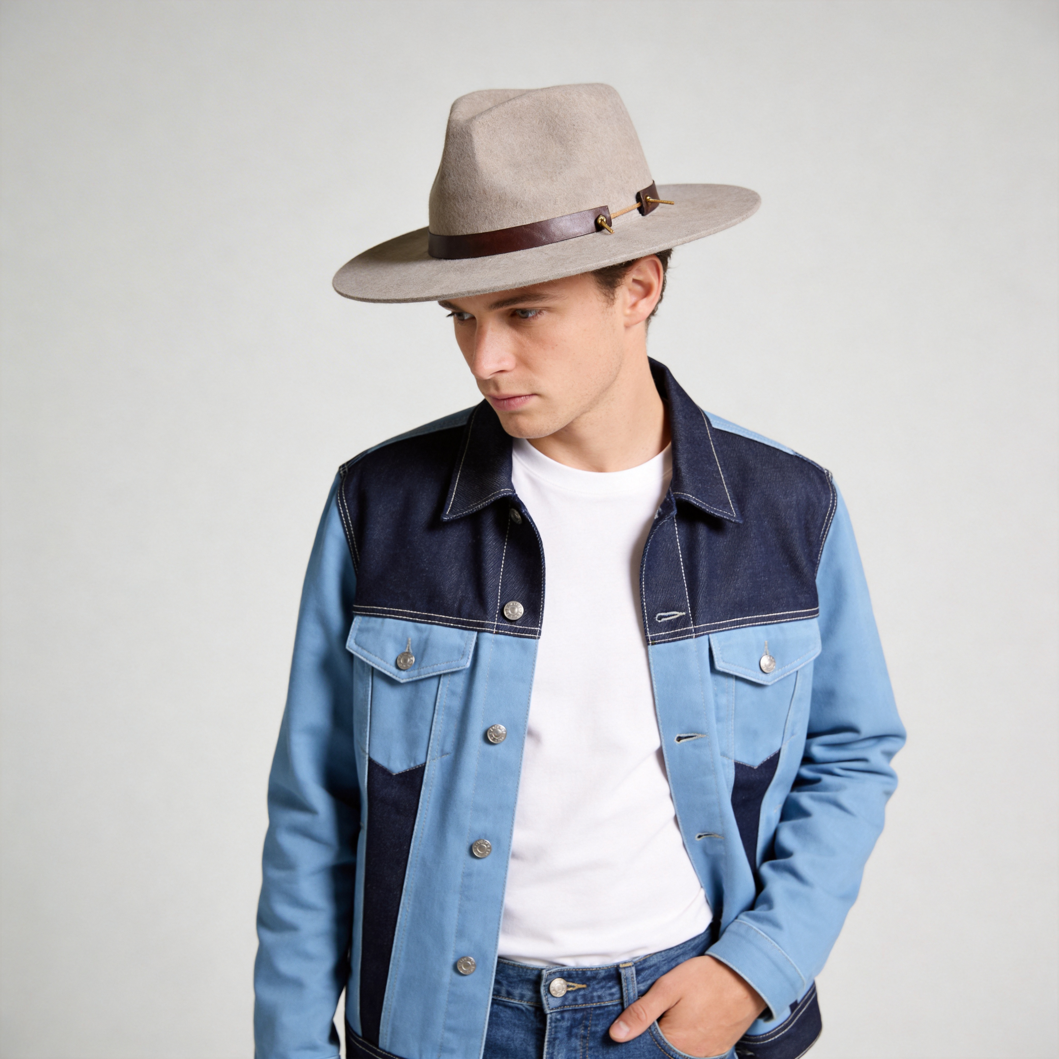 Soft Tan Flat-Brim Fedora Minimalist Leather Strap