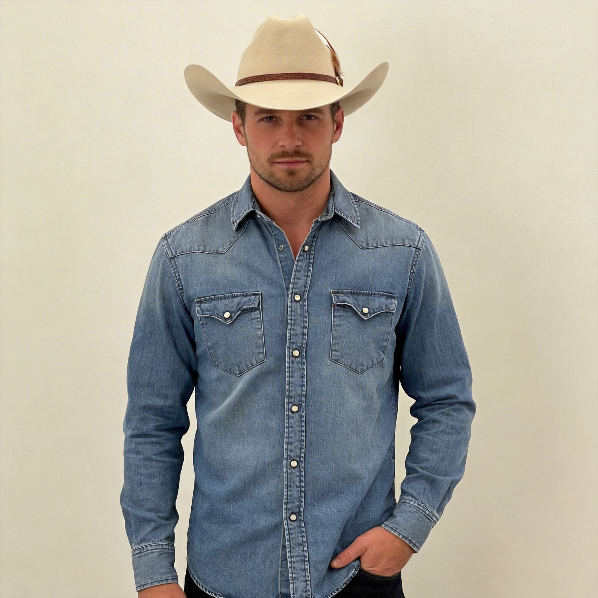 Oatmeal Cowboy – Custom Narrow Band & Feather