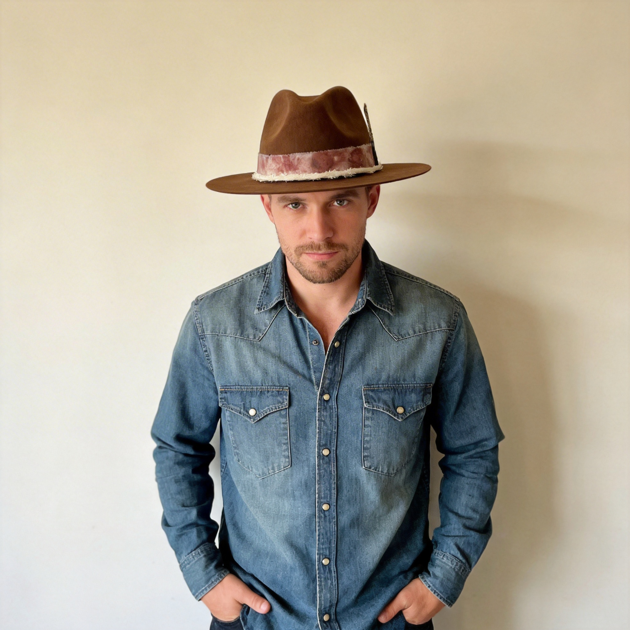 Warm Brown Fedora – Tie-Dye Band & Feather