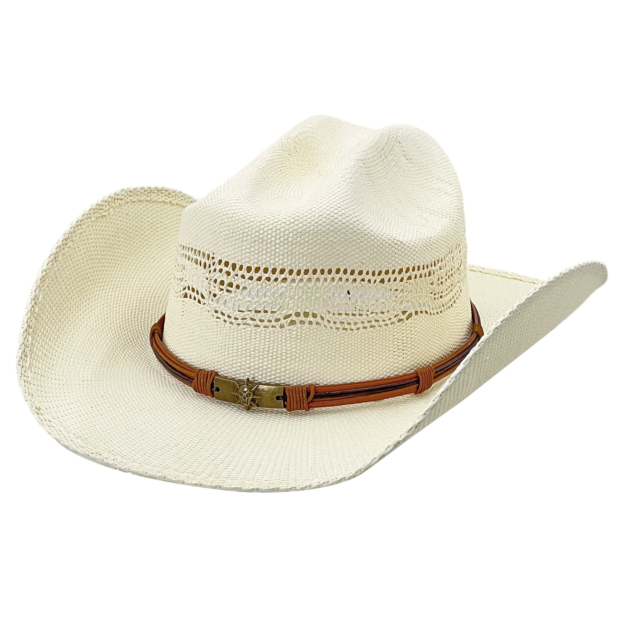 Straw Hat with Vintage Clasp & Cut-Outs