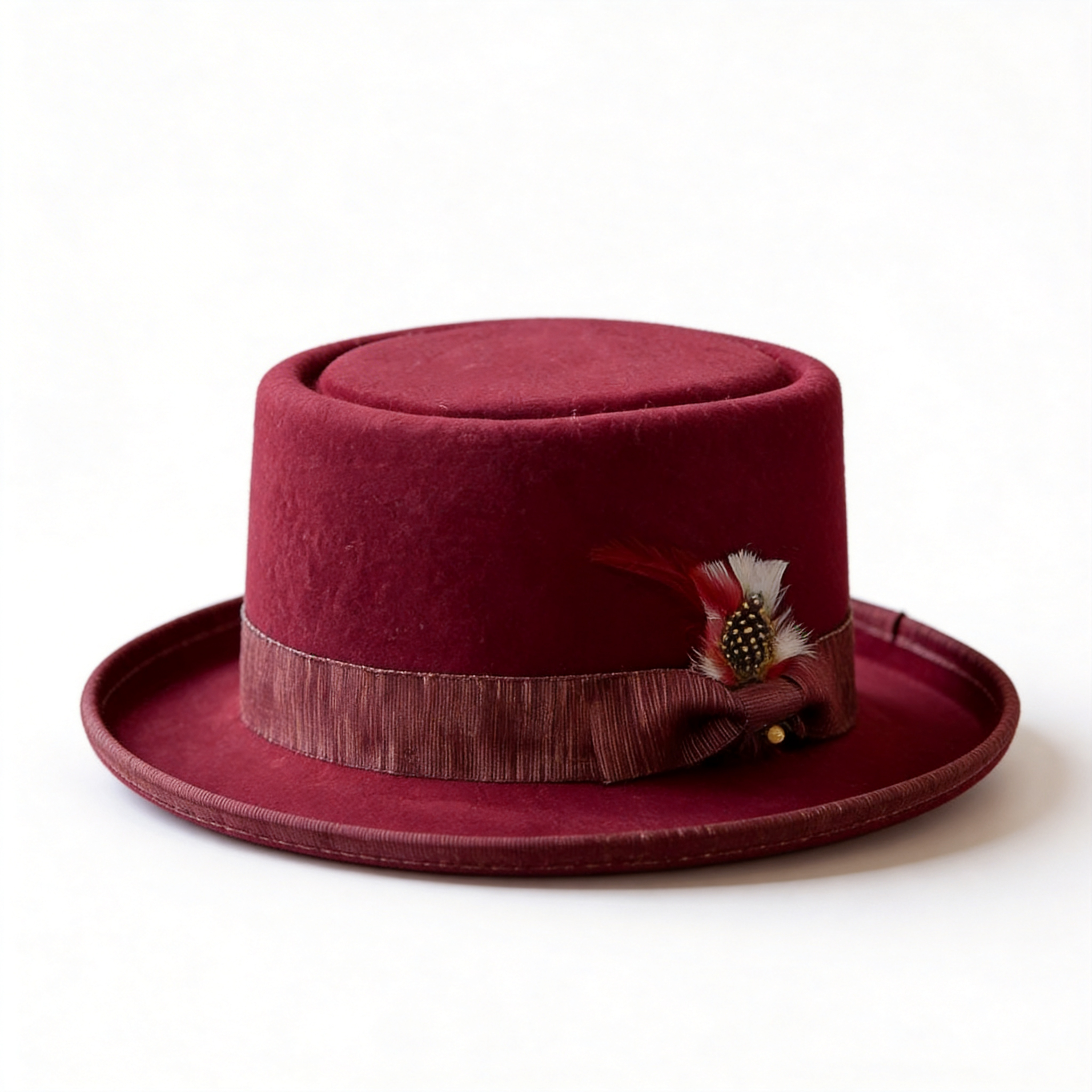 Burgundy Formal Top Hat – Feather Accent