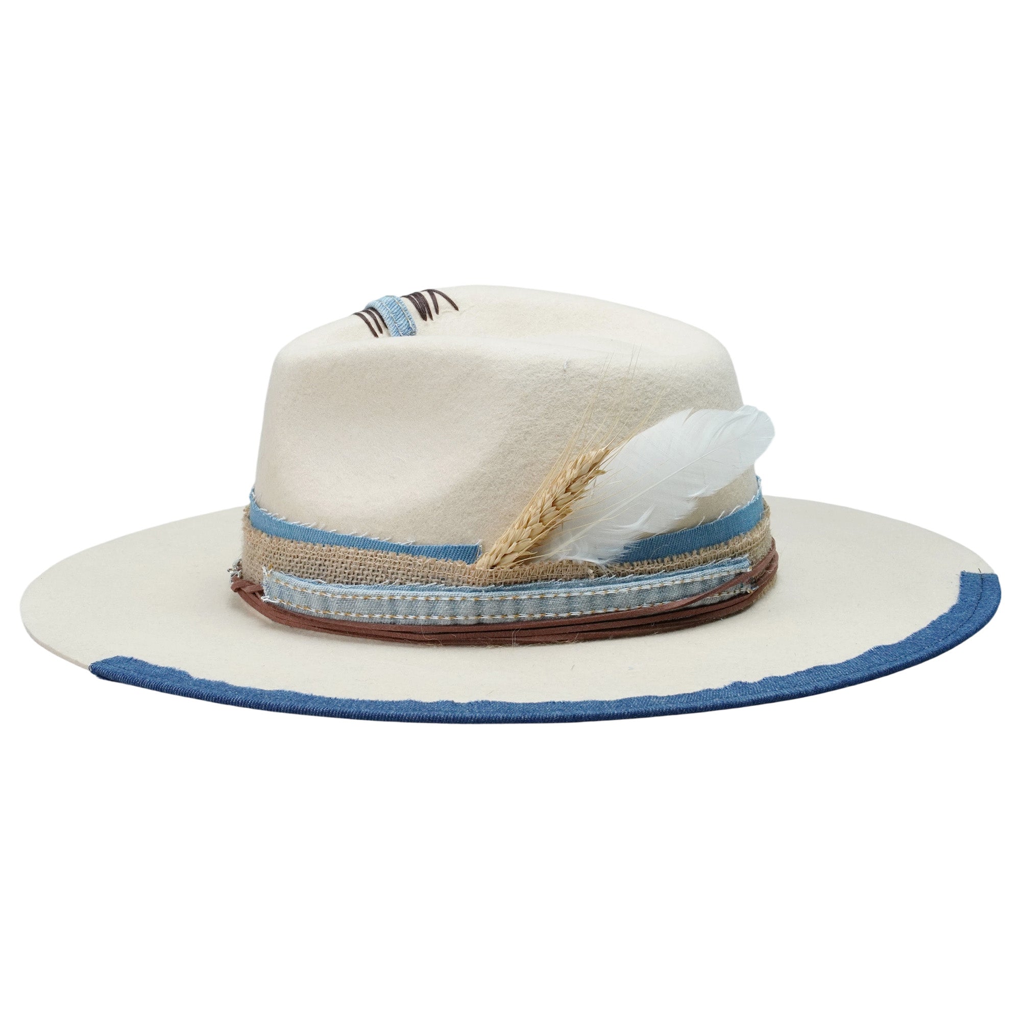 Teardrop Fedora - Cream with Leather & Silver Chain