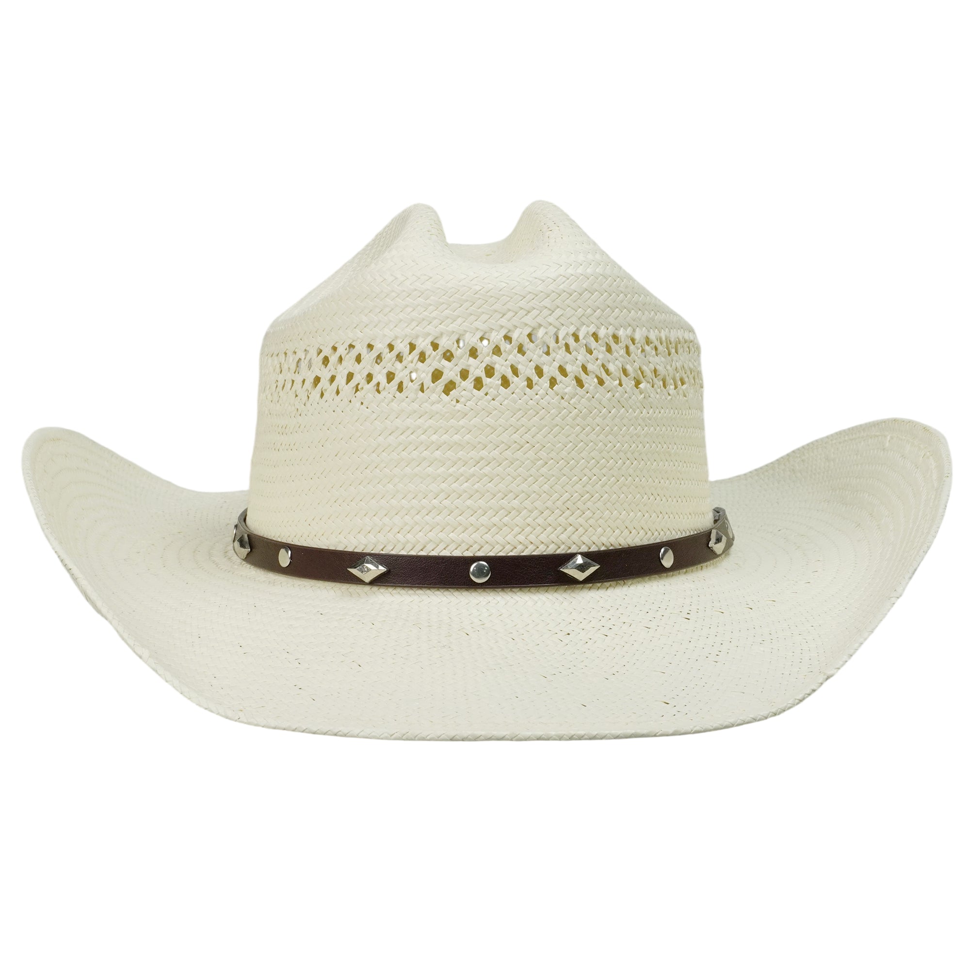 Cream Straw Hat with Brown Leather & Metal Buckle