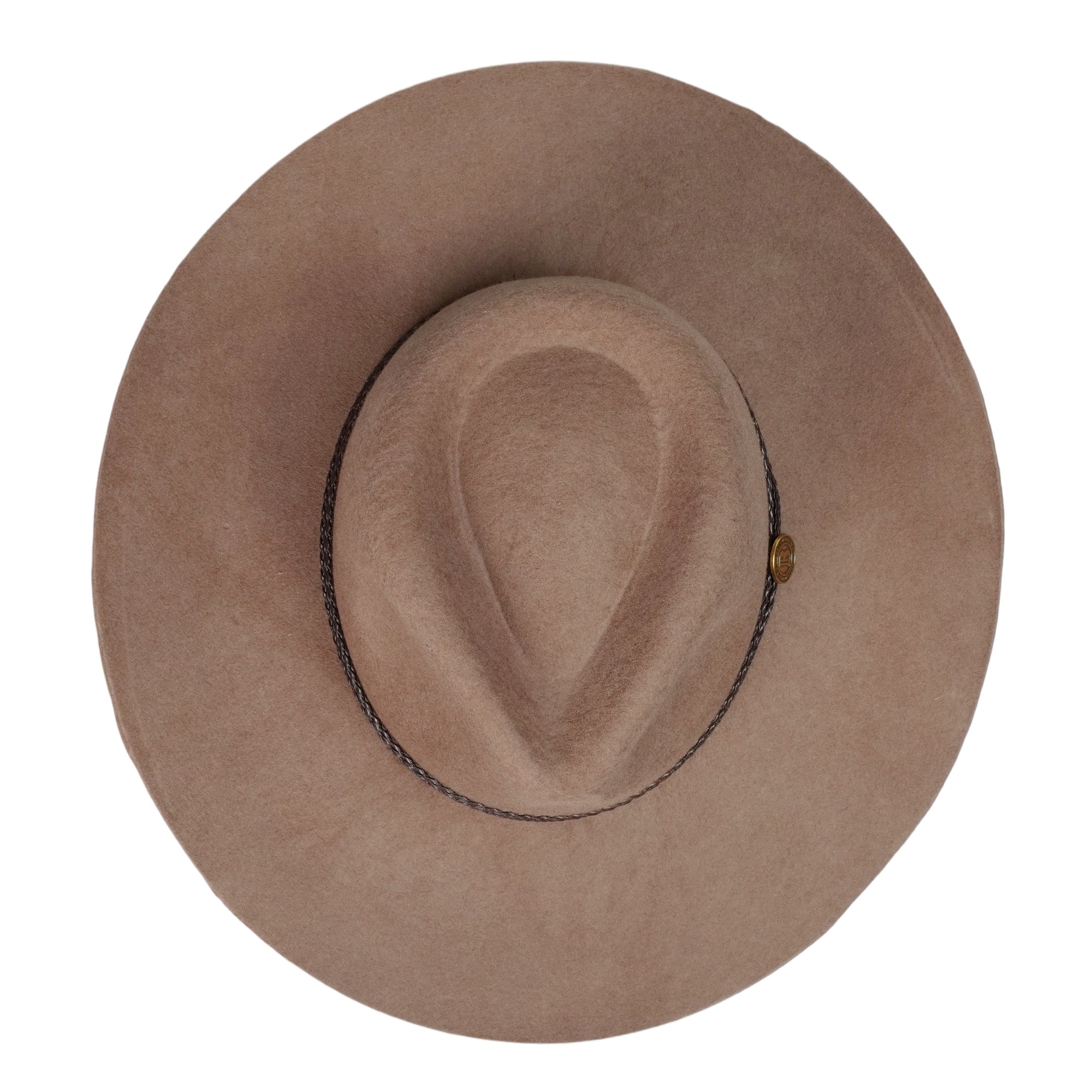 Elegant Flat-Brim Hat – Warm Camel Felt, Subtle Metal Accent