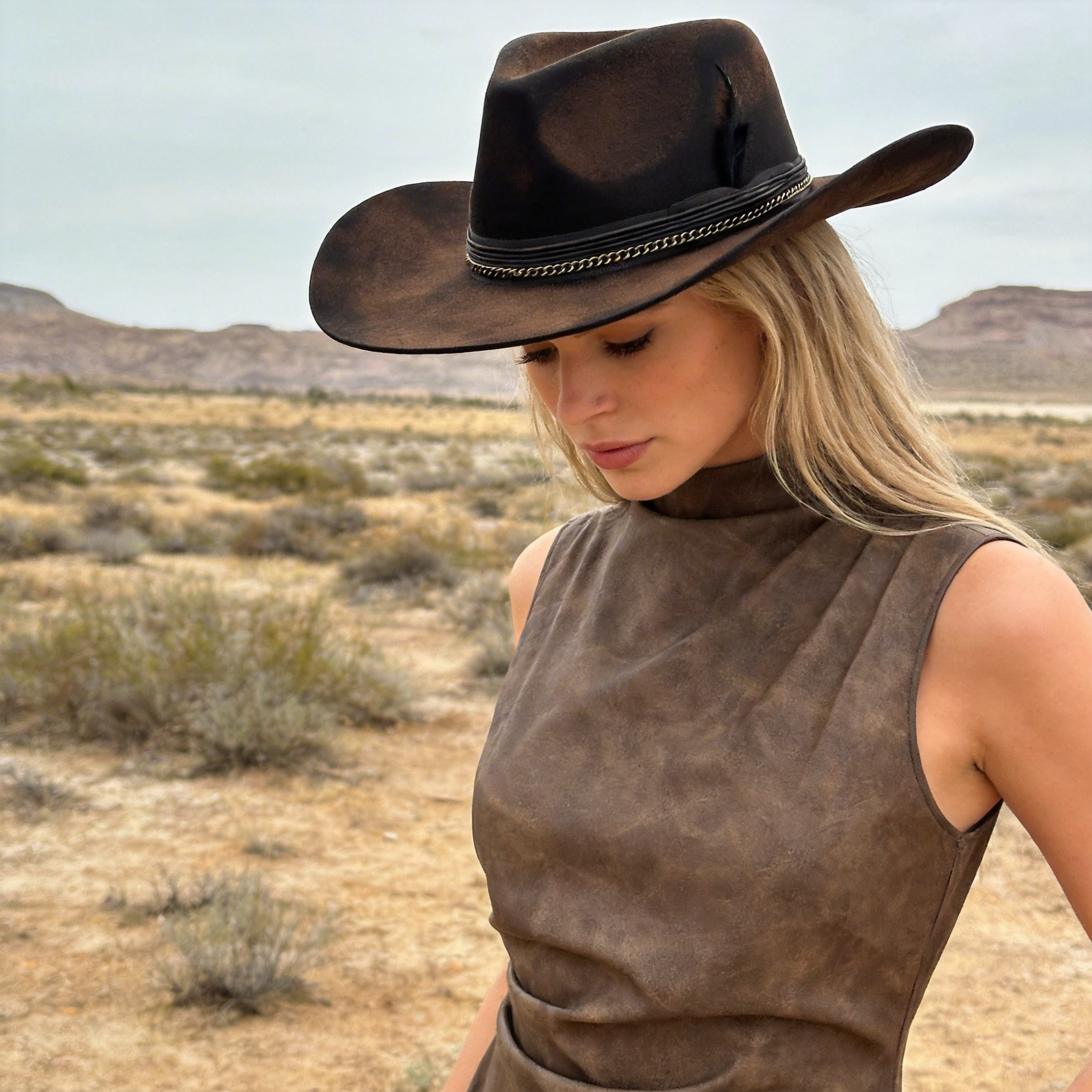 Vintage Midnight Maverick Leather Felt Fedora