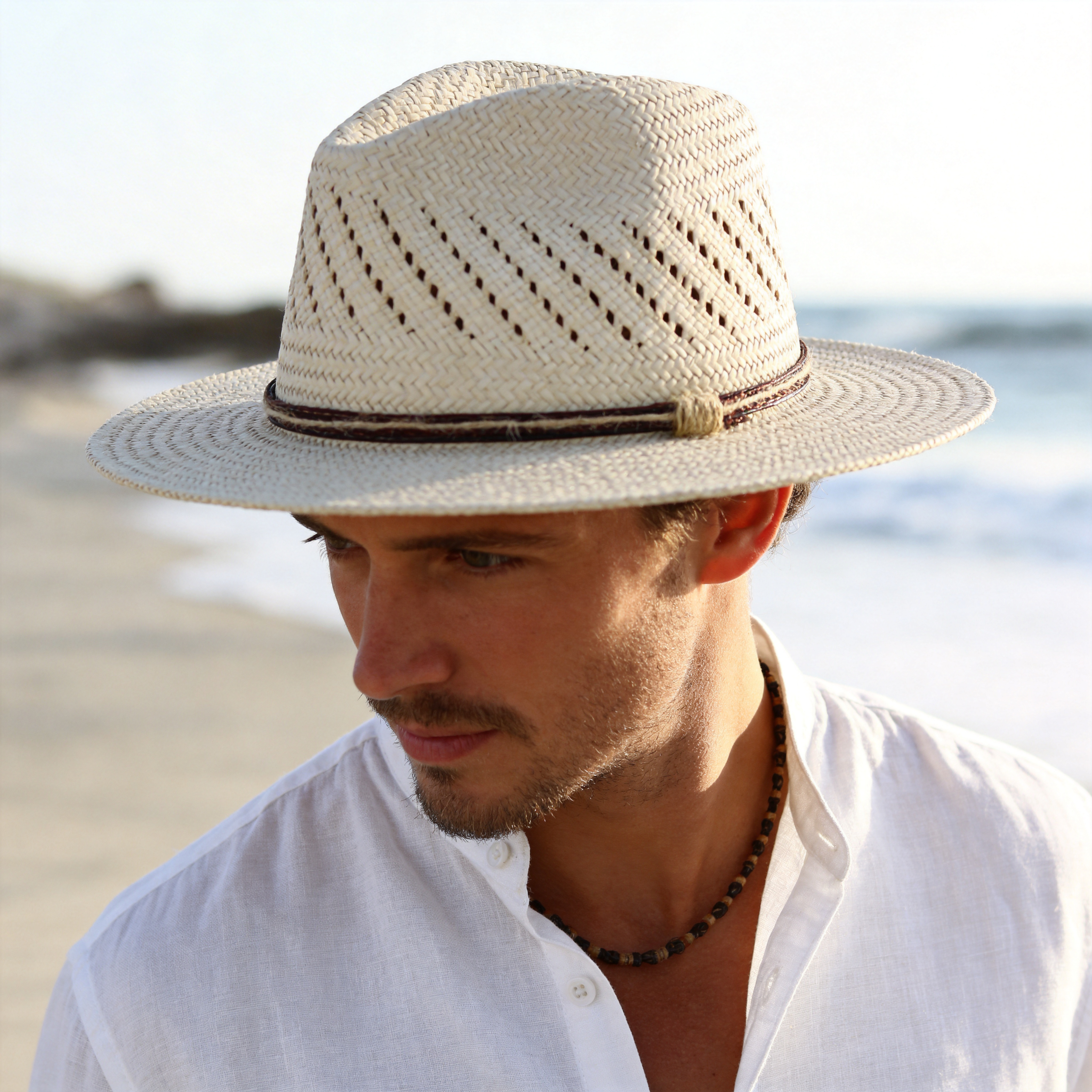 Straw Hat – Beige with Openwork Crown