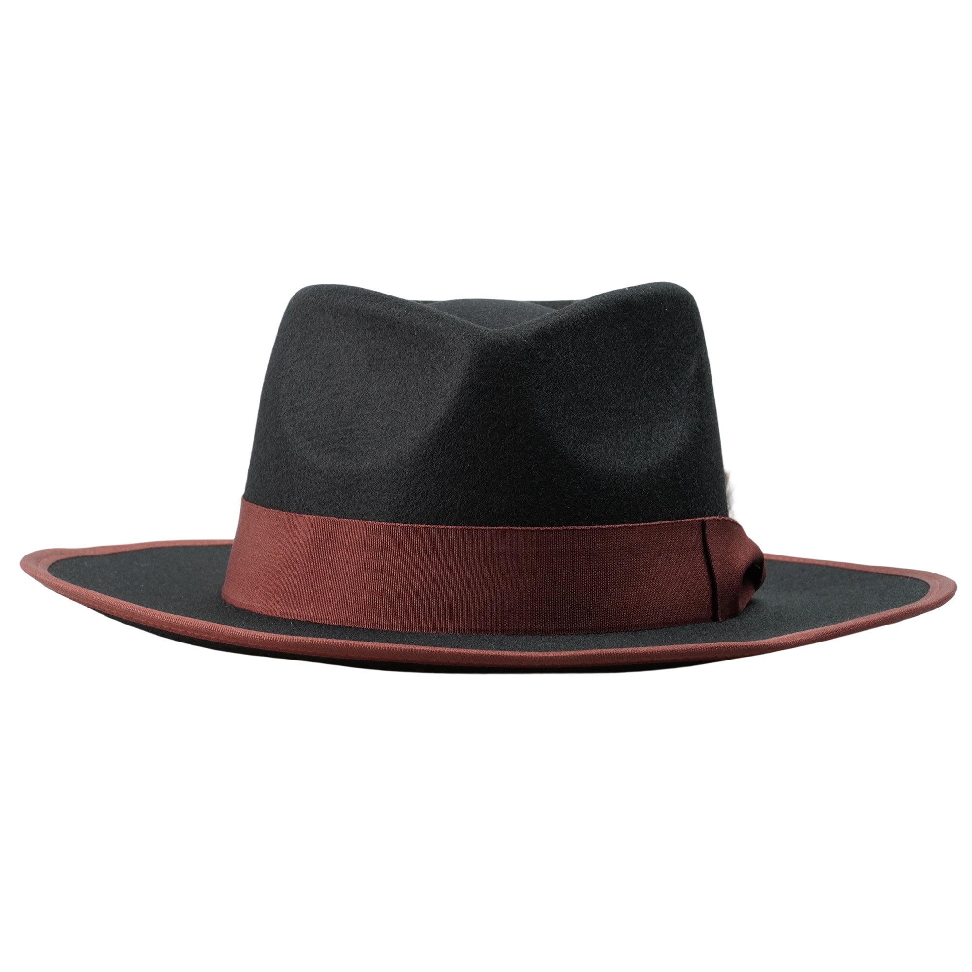 Black Felt Fedora with Burgundy Bow & Feather