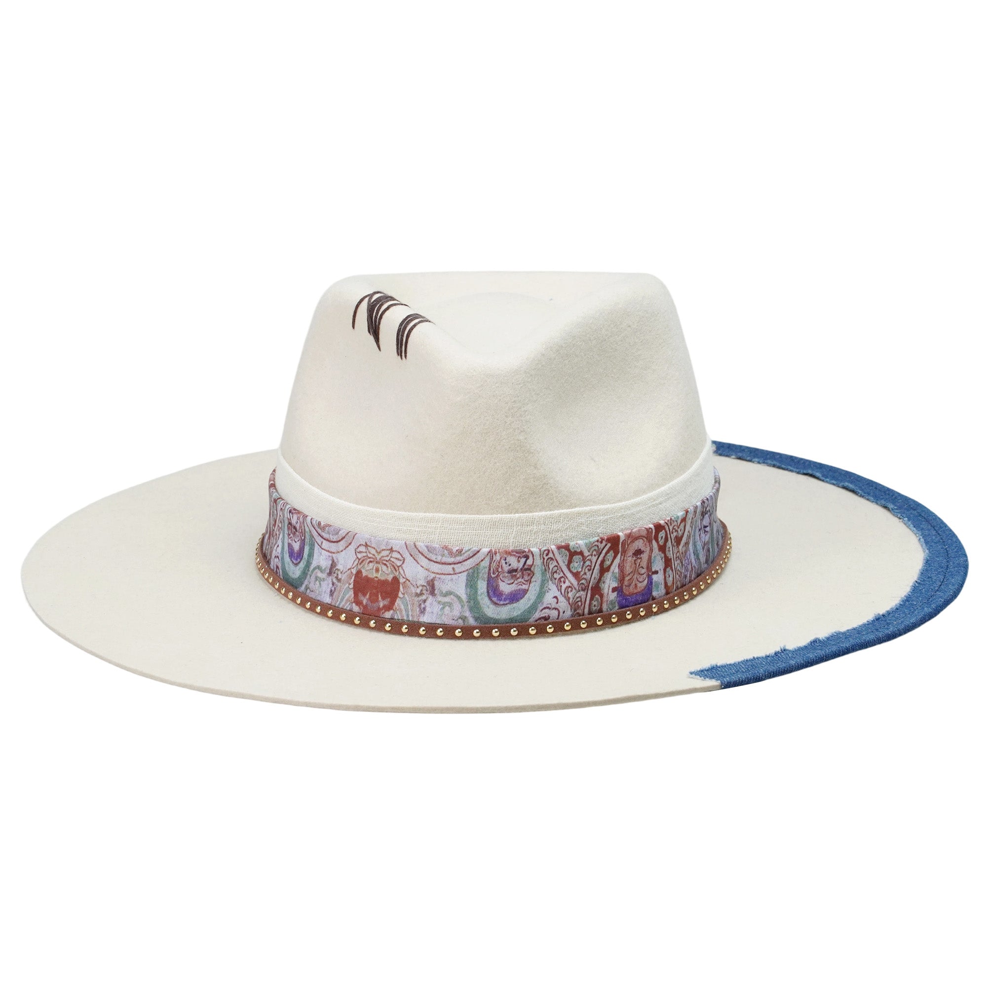Off-White Felt Hat - Custom Patterned Fabric Strap