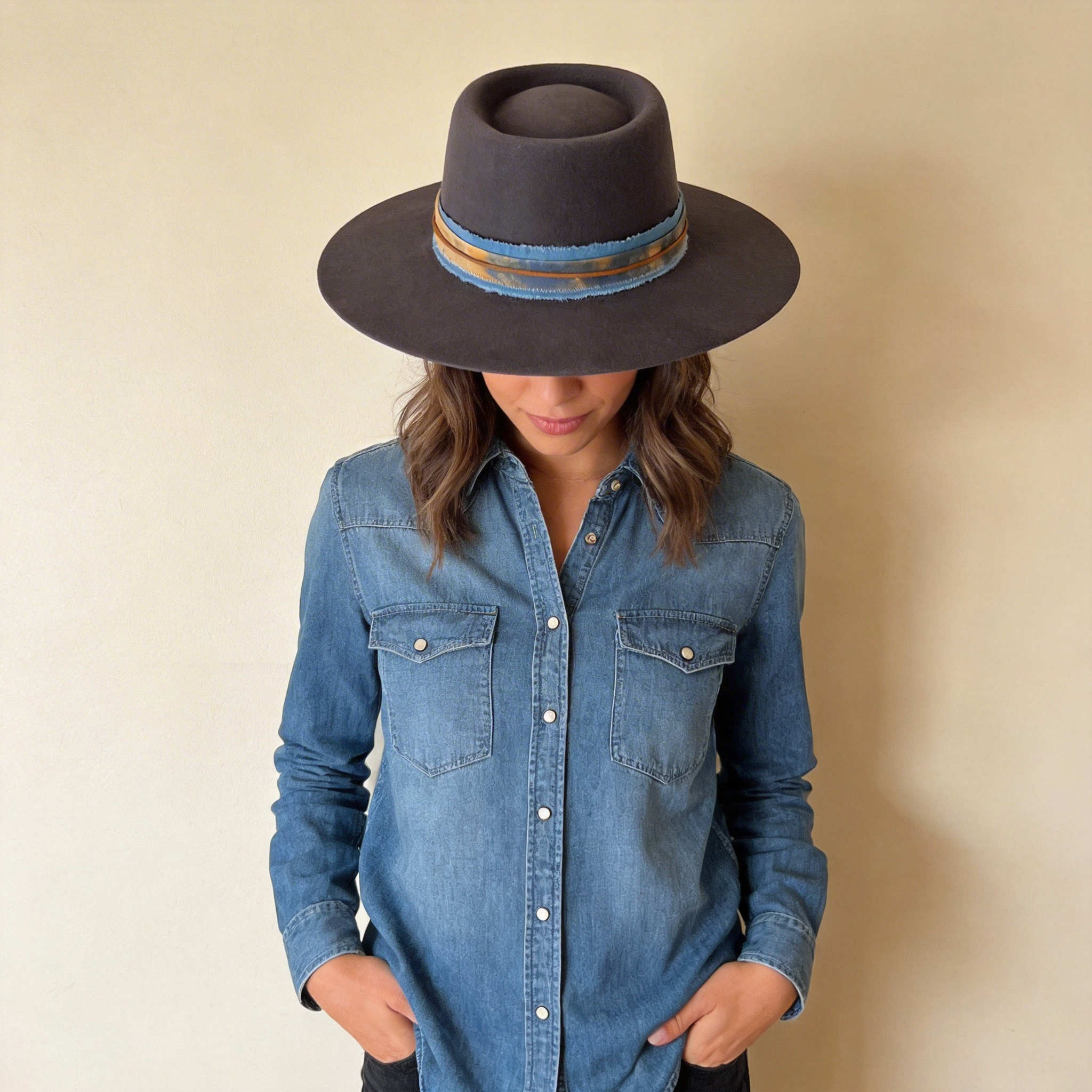 Gray Gambler Hat – Tie-Dye & Leather Band