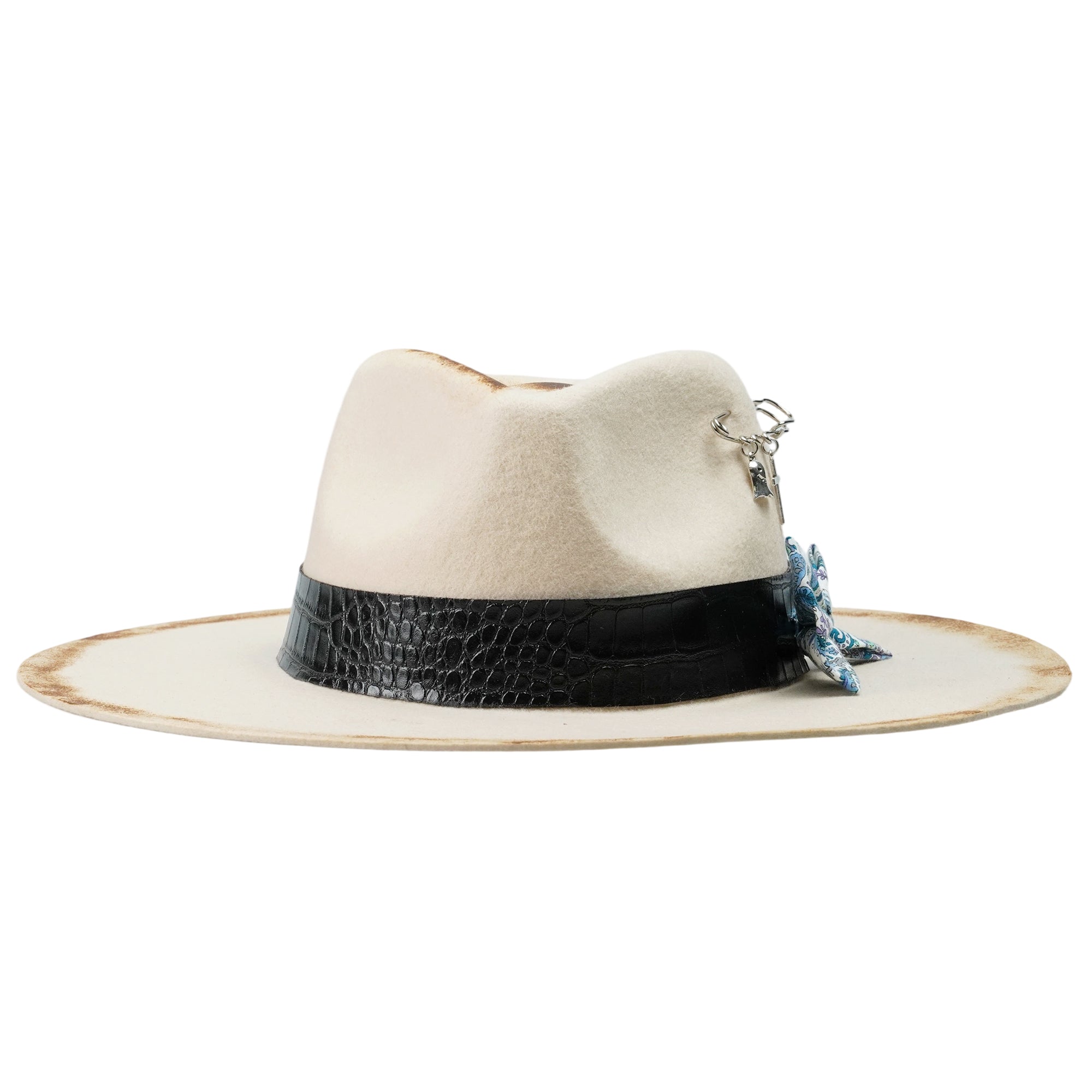 Edgy Felt Hat – Burnt Felt, Pin Detail, Textured Hatband