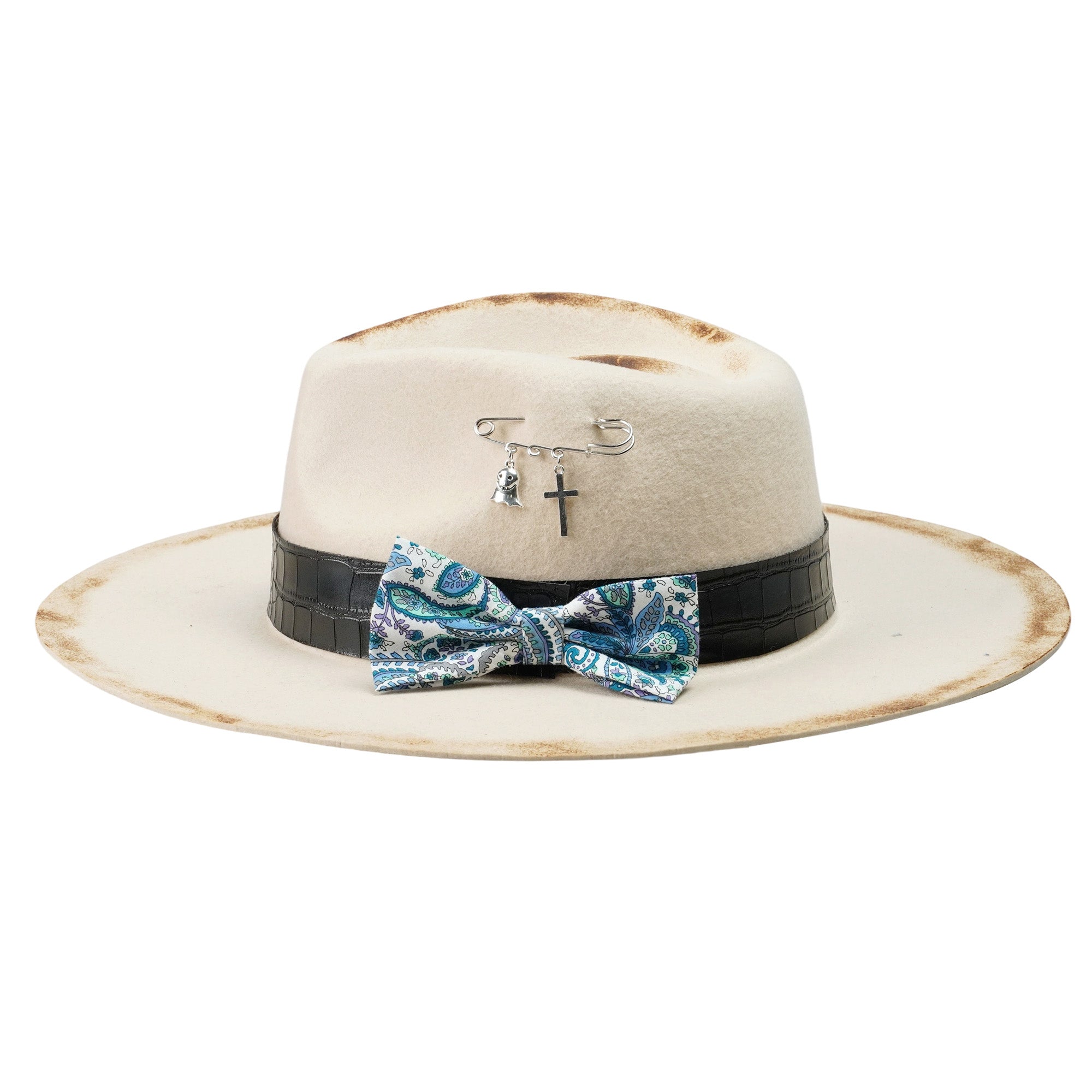 Edgy Felt Hat – Burnt Felt, Pin Detail, Textured Hatband