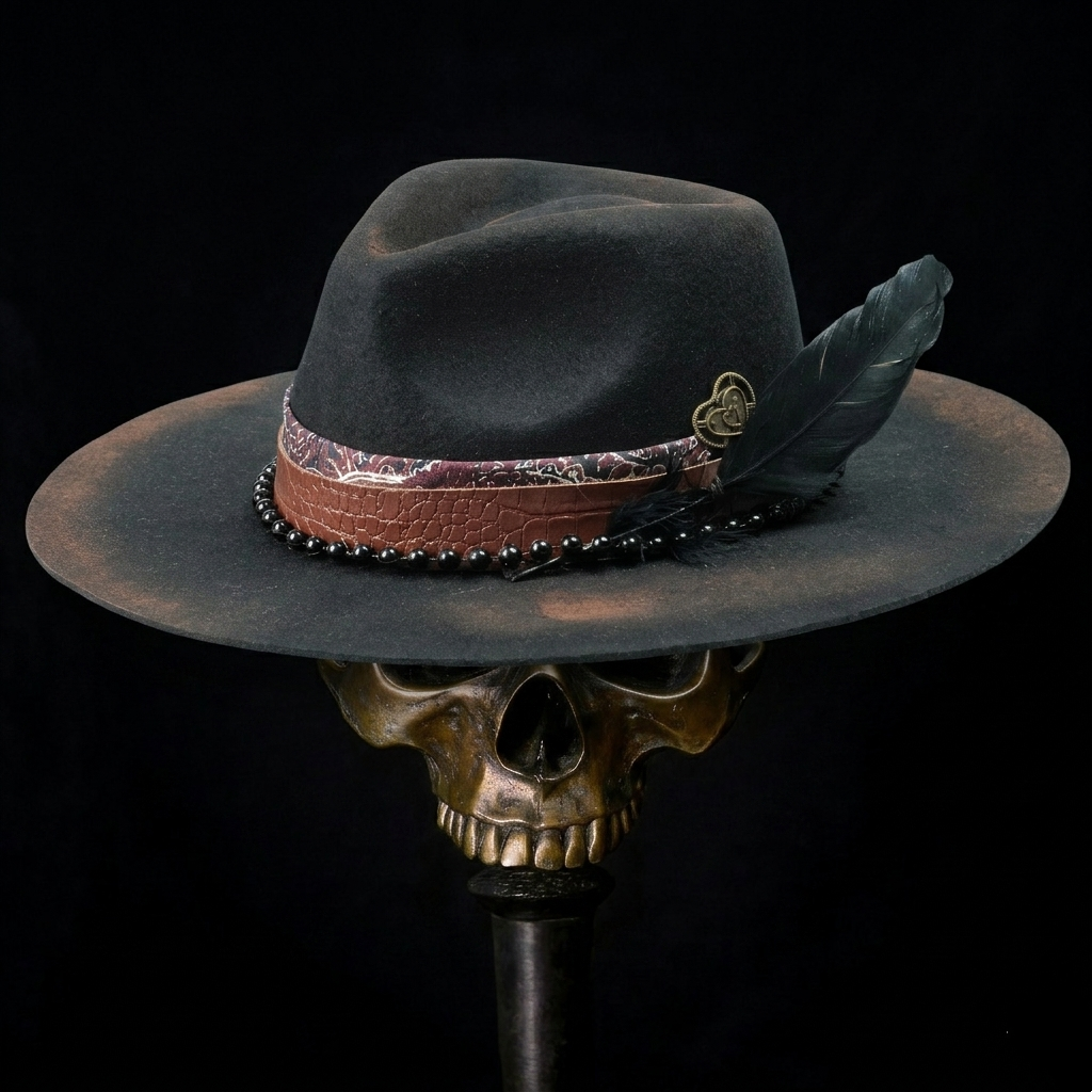 Hand-Burned Refined Felt Hat – Minimal Shape, Tactile Details