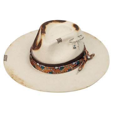 Hand-Burned Edgy Felt Hat – Neutral Tone, Textural Contrast Band