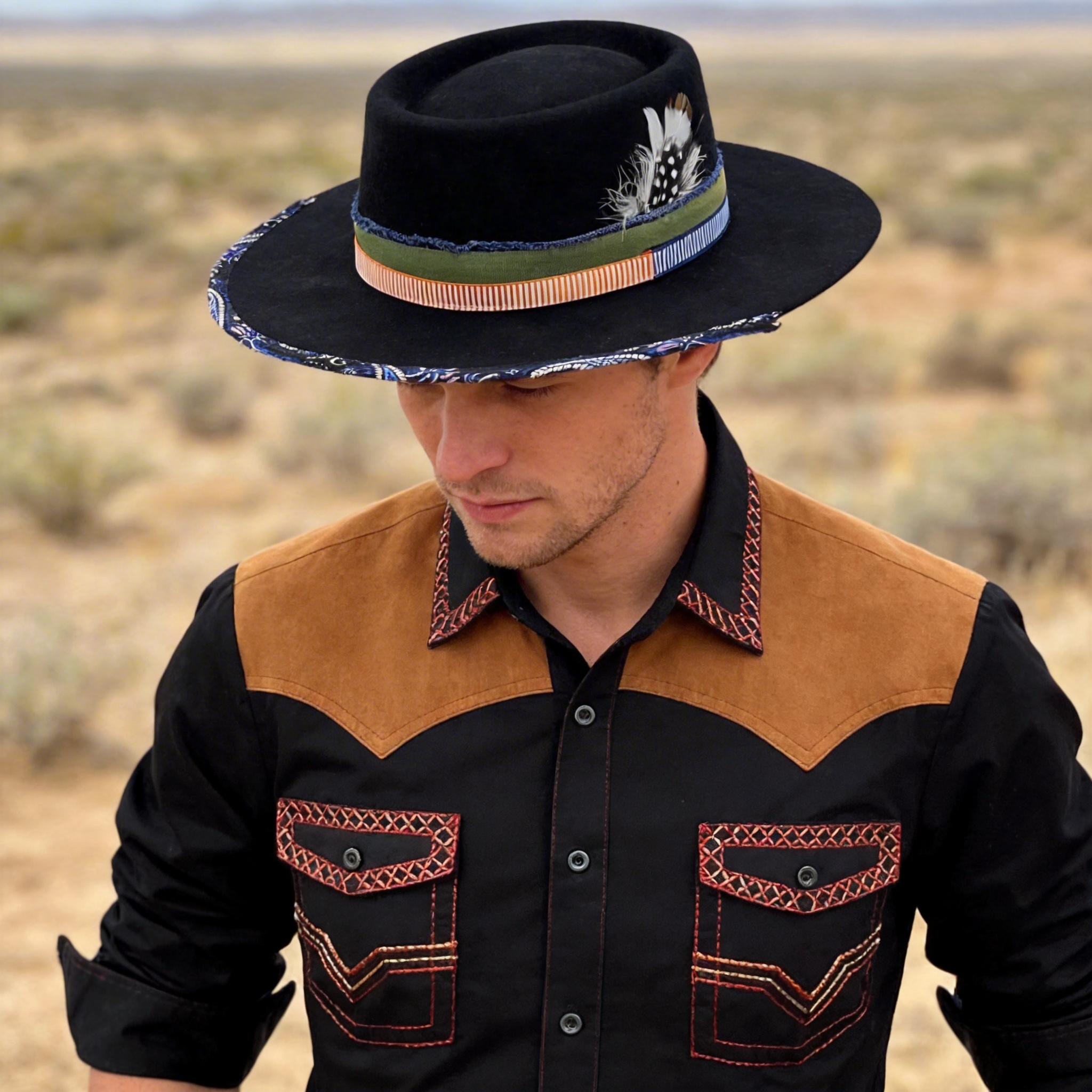 Handcrafted Distressed Fedora with Ribbon Accents