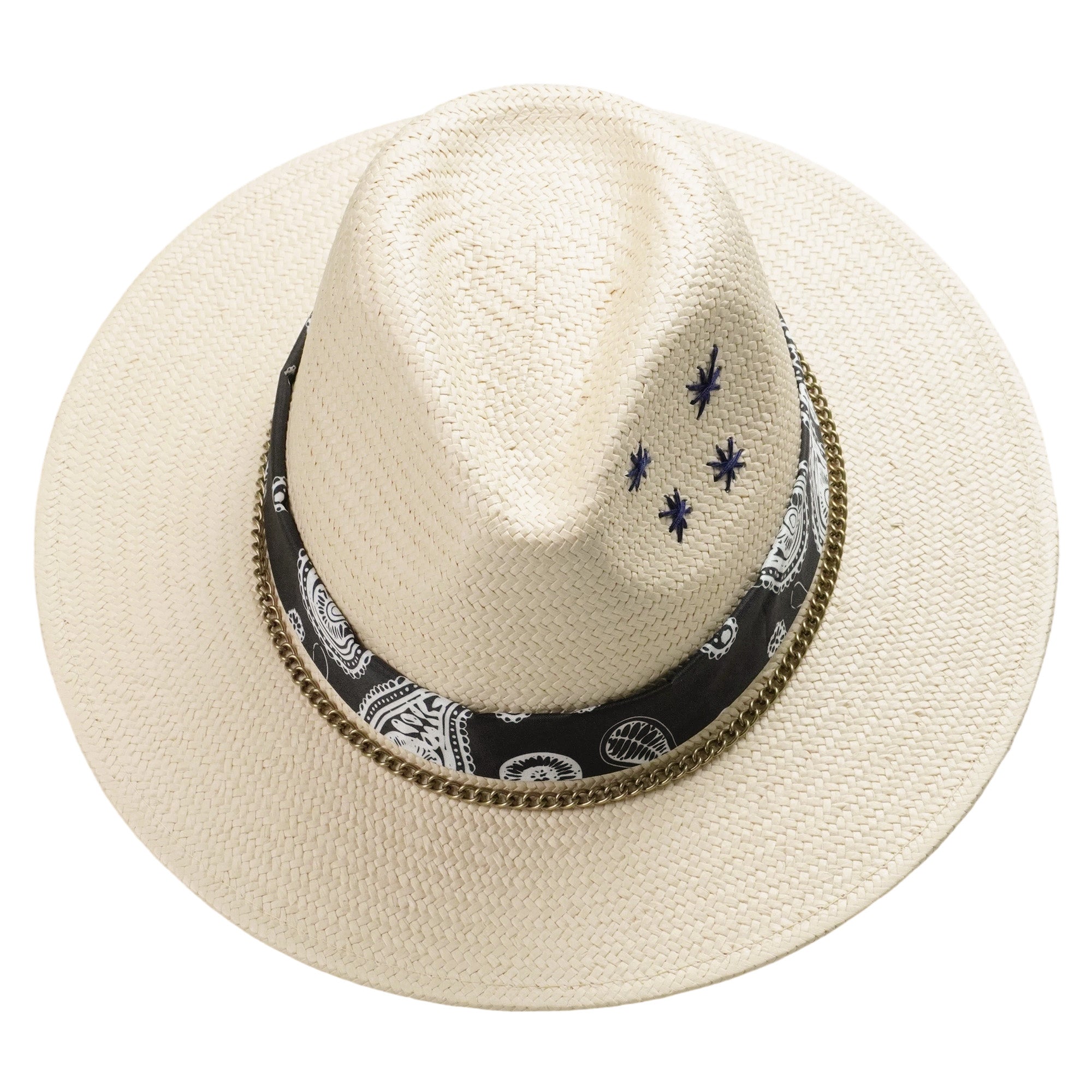 Beige Straw Hat - Classic Teardrop with Brass Chain Accent