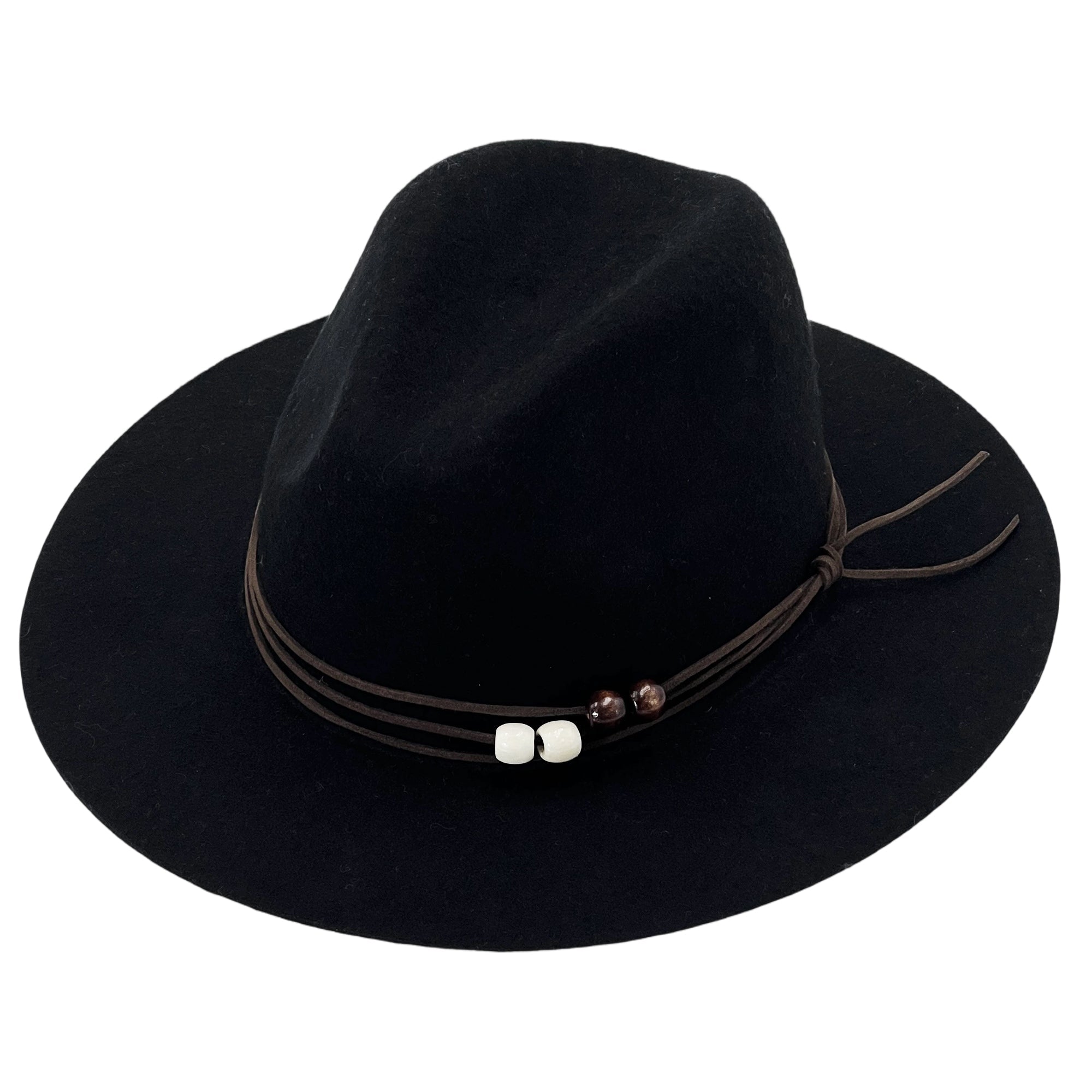 Black Flat-Brim Fedora – Custom Beaded Band