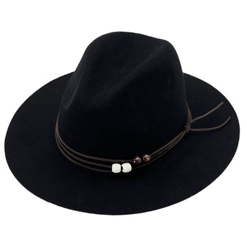 Black Flat-Brim Fedora – Custom Beaded Band