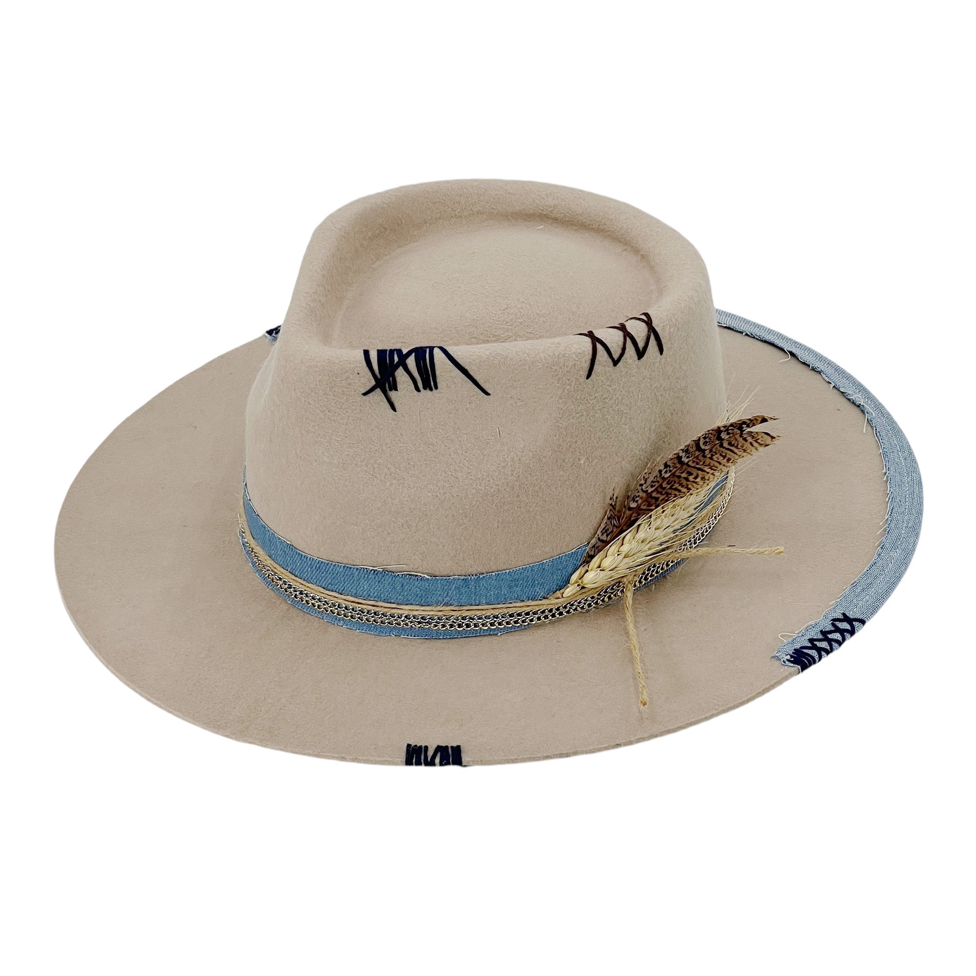 Hand-Decorated Felt Hat – Neutral Elegance